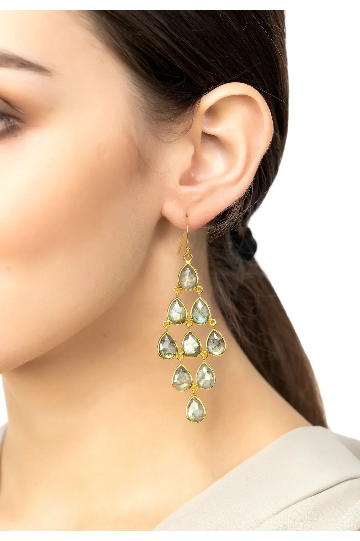 Erviola Gemstone Cascade Earrings Gold Labradorite - LATELITA Earrings