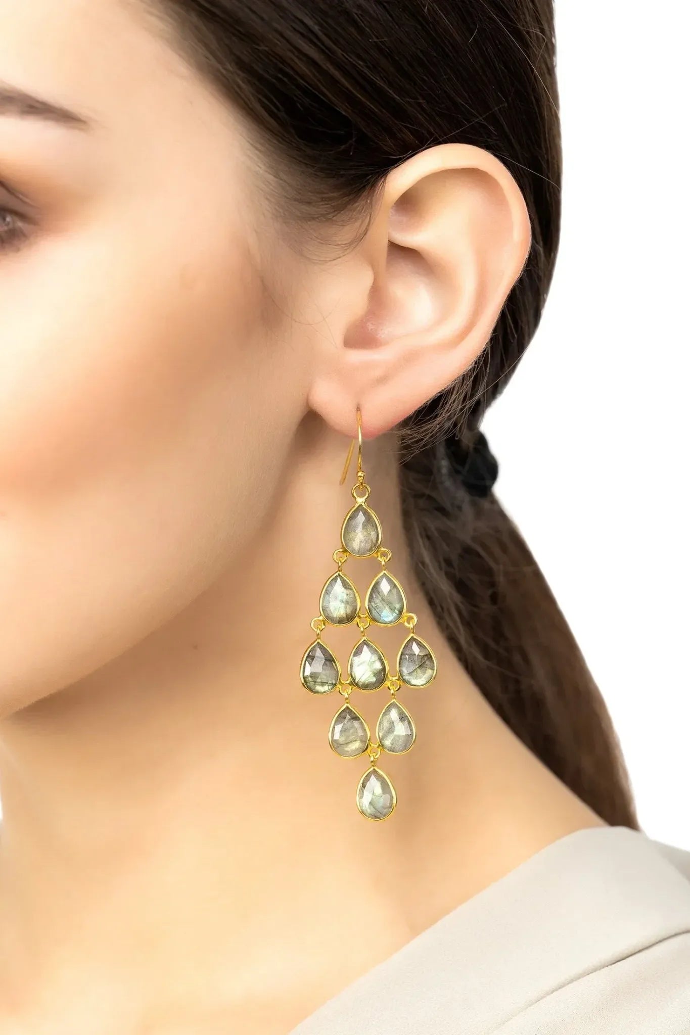 Erviola Gemstone Cascade Earrings Gold Labradorite - LATELITA Earrings