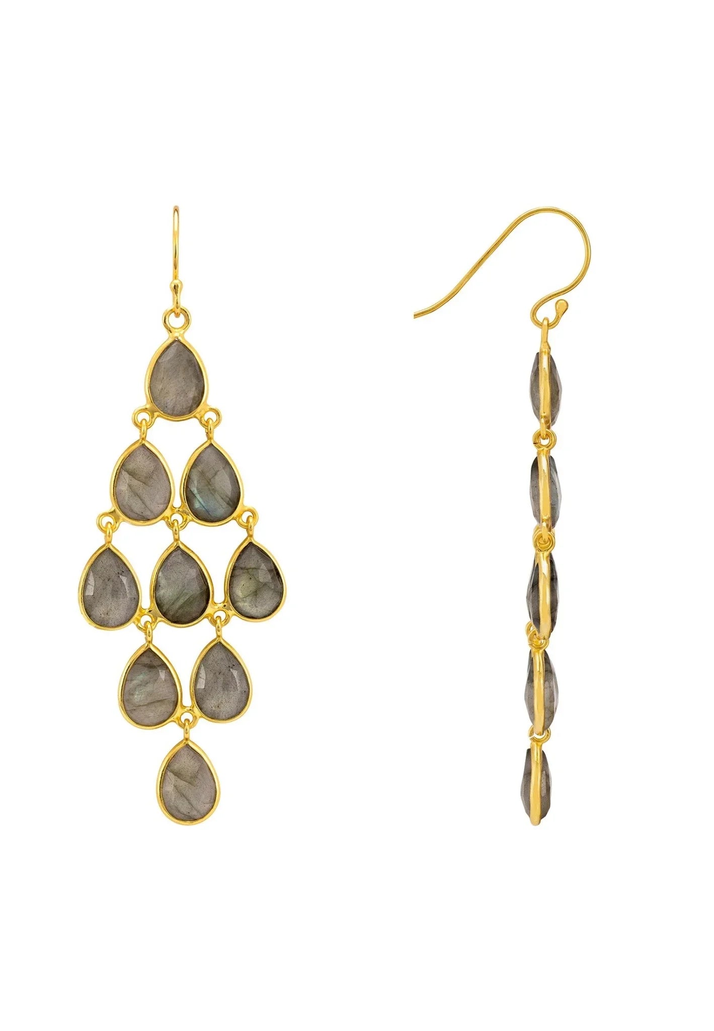Erviola Gemstone Cascade Earrings Gold Labradorite - LATELITA Earrings