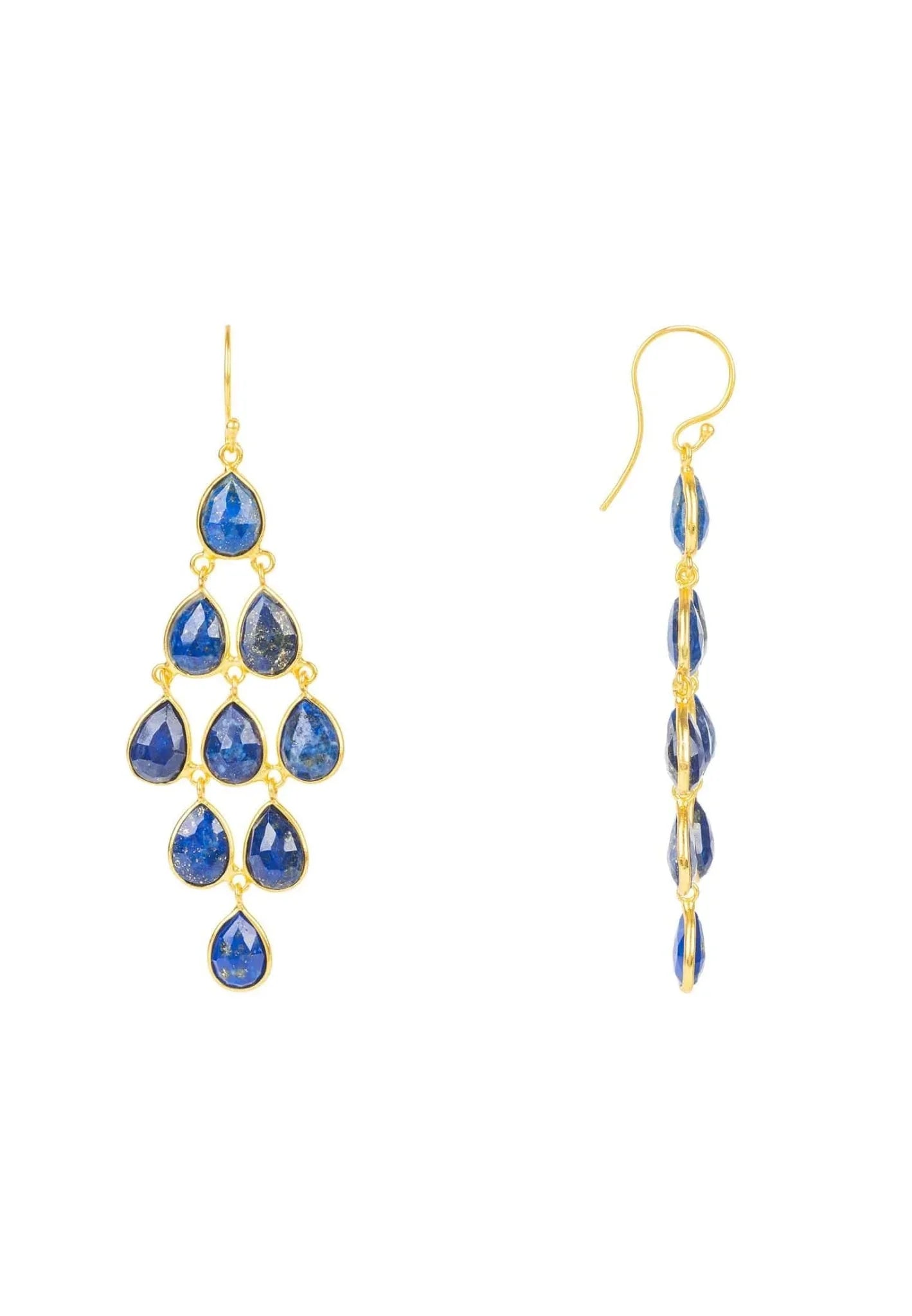 Erviola Gemstone Cascade Earrings Gold Lapis Lazuli - LATELITA Earrings