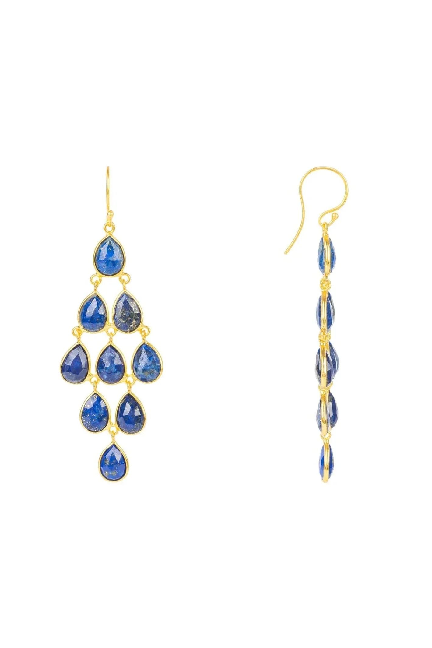 Erviola Gemstone Cascade Earrings Gold Lapis Lazuli - LATELITA Earrings