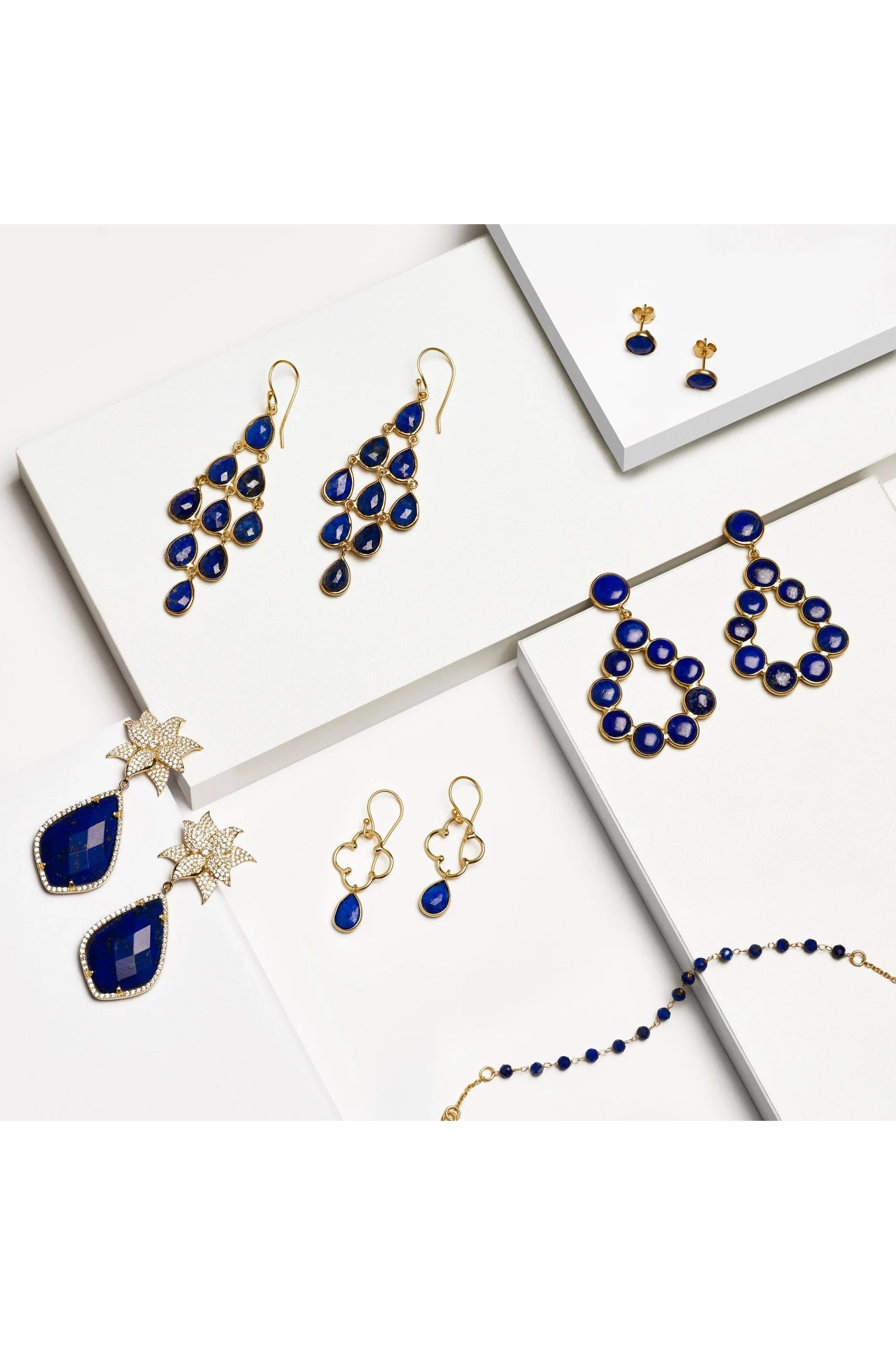 Erviola Gemstone Cascade Earrings Gold Lapis Lazuli - LATELITA Earrings