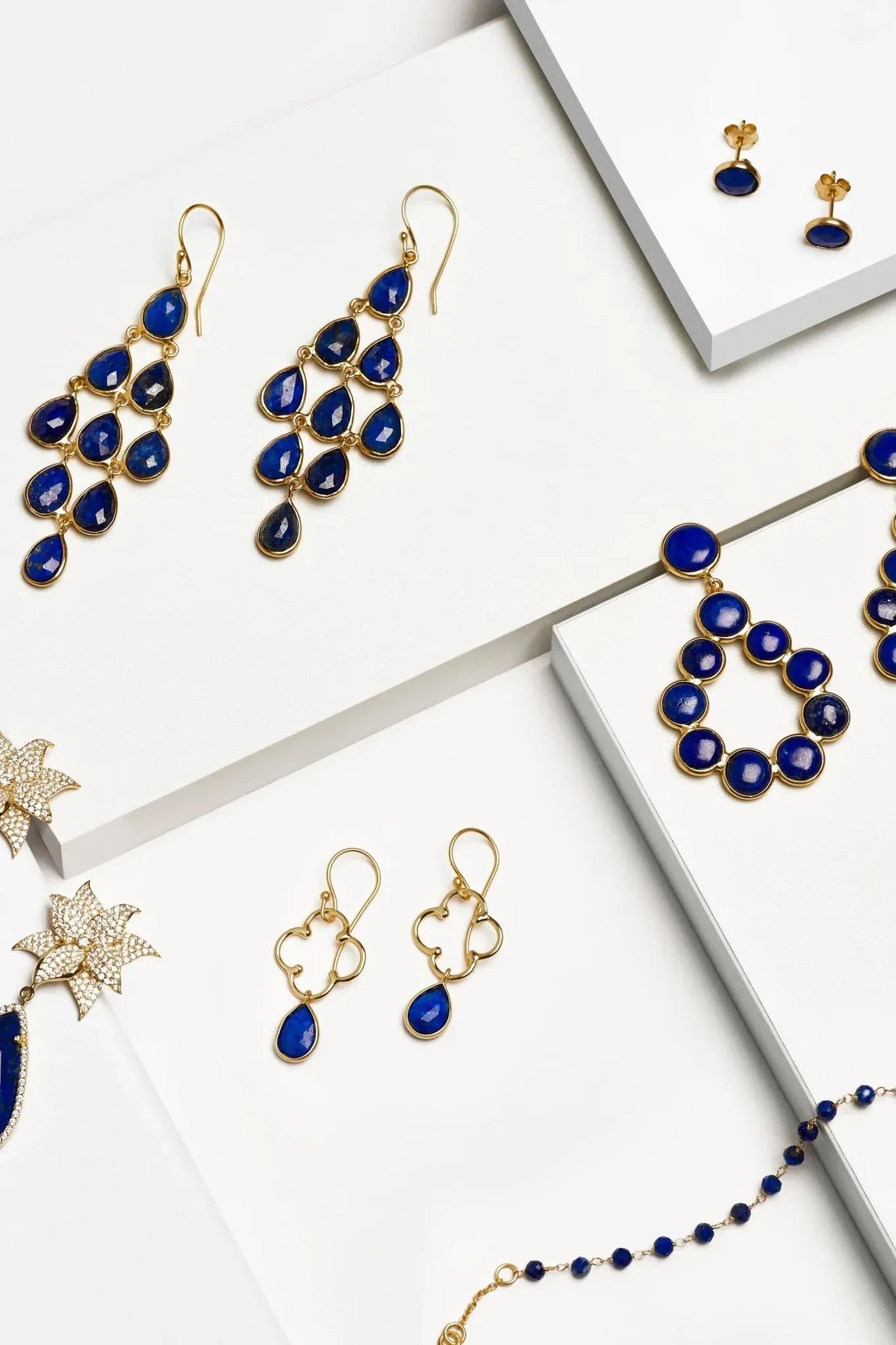Erviola Gemstone Cascade Earrings Gold Lapis Lazuli - LATELITA Earrings