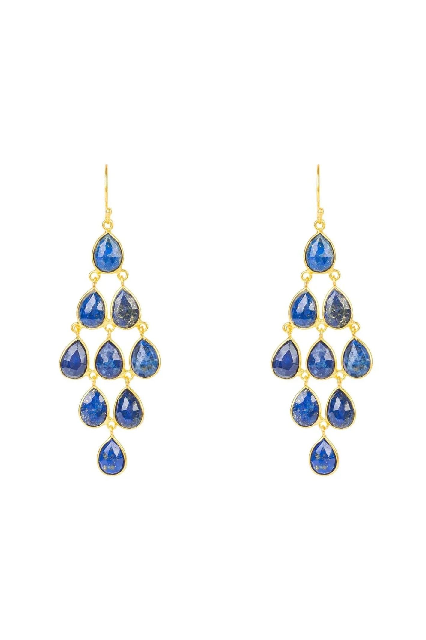 Erviola Gemstone Cascade Earrings Gold Lapis Lazuli - LATELITA Earrings