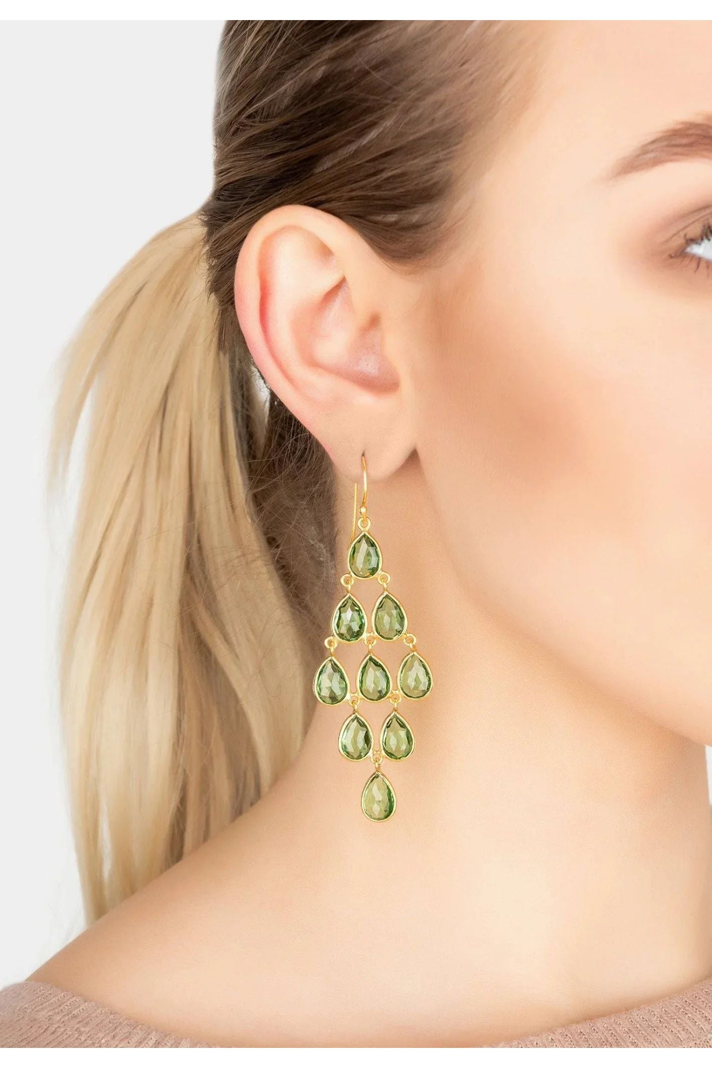 Erviola Gemstone Cascade Earrings Gold Peridot - LATELITA Earrings