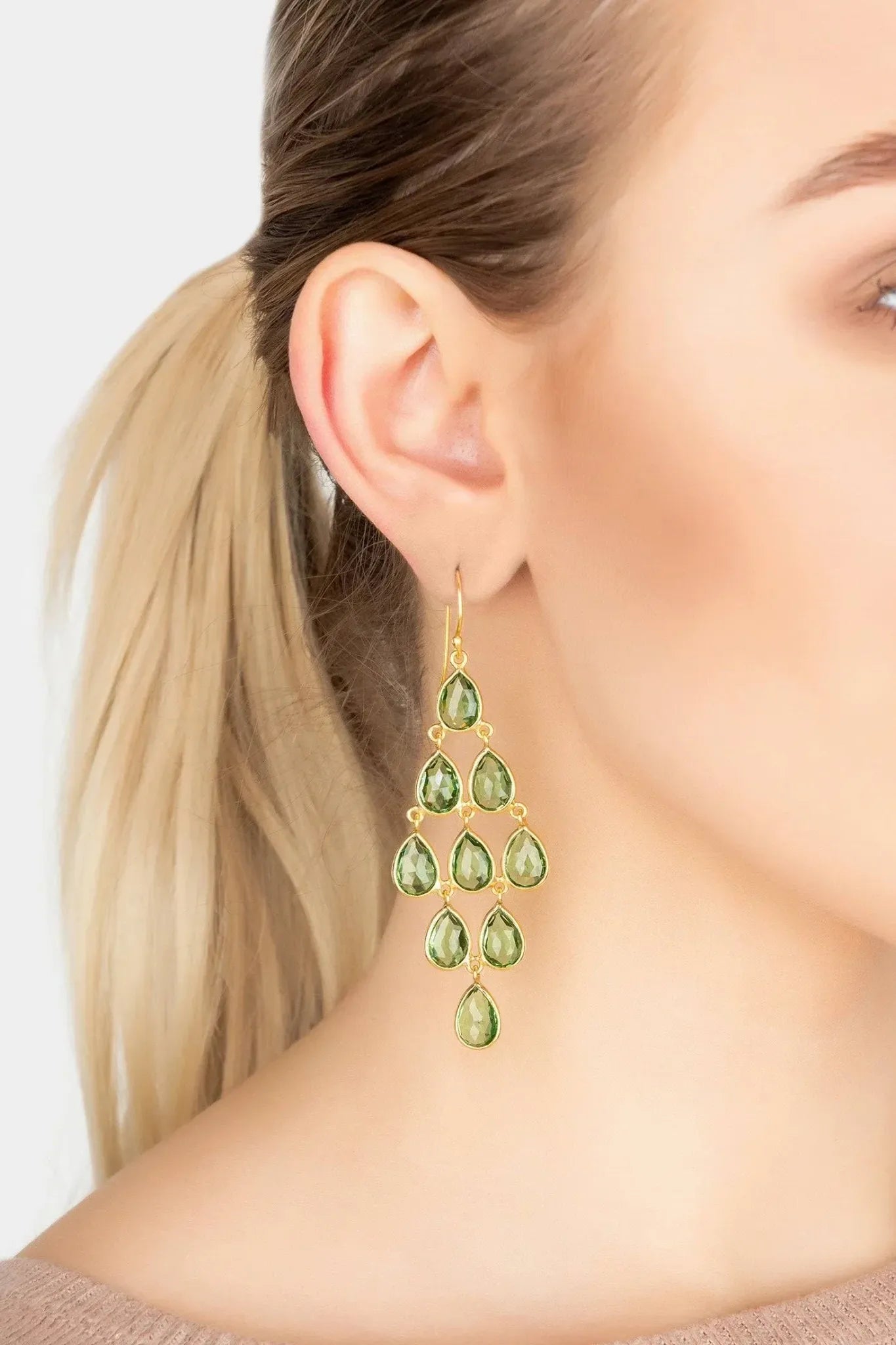 Erviola Gemstone Cascade Earrings Gold Peridot - LATELITA Earrings