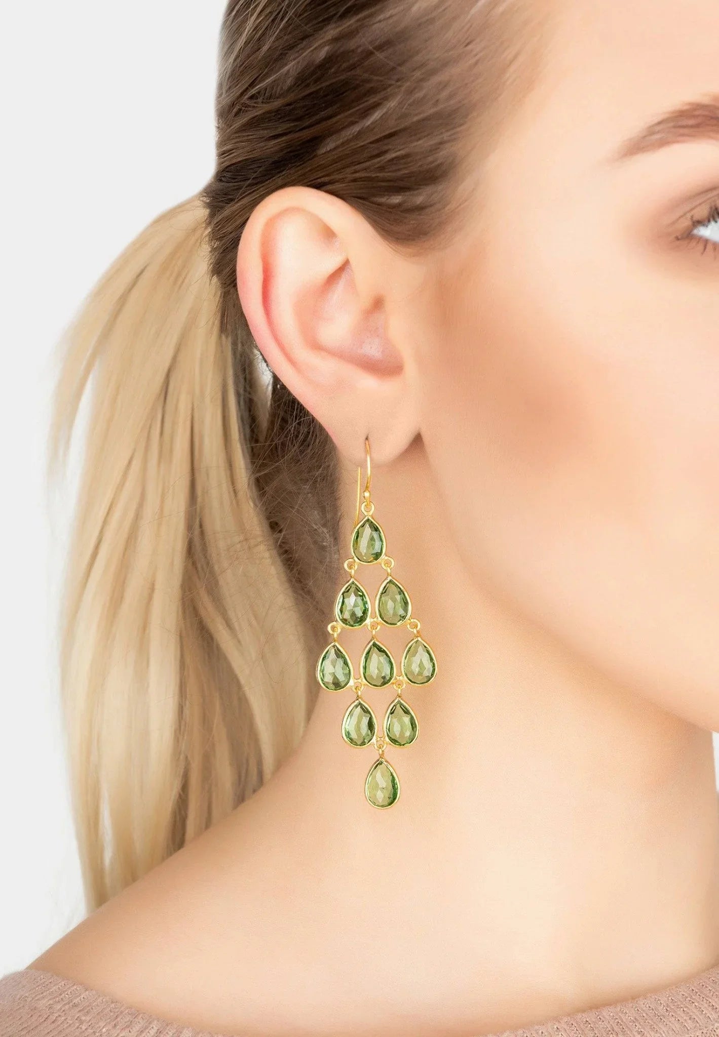 Erviola Gemstone Cascade Earrings Gold Peridot - LATELITA Earrings