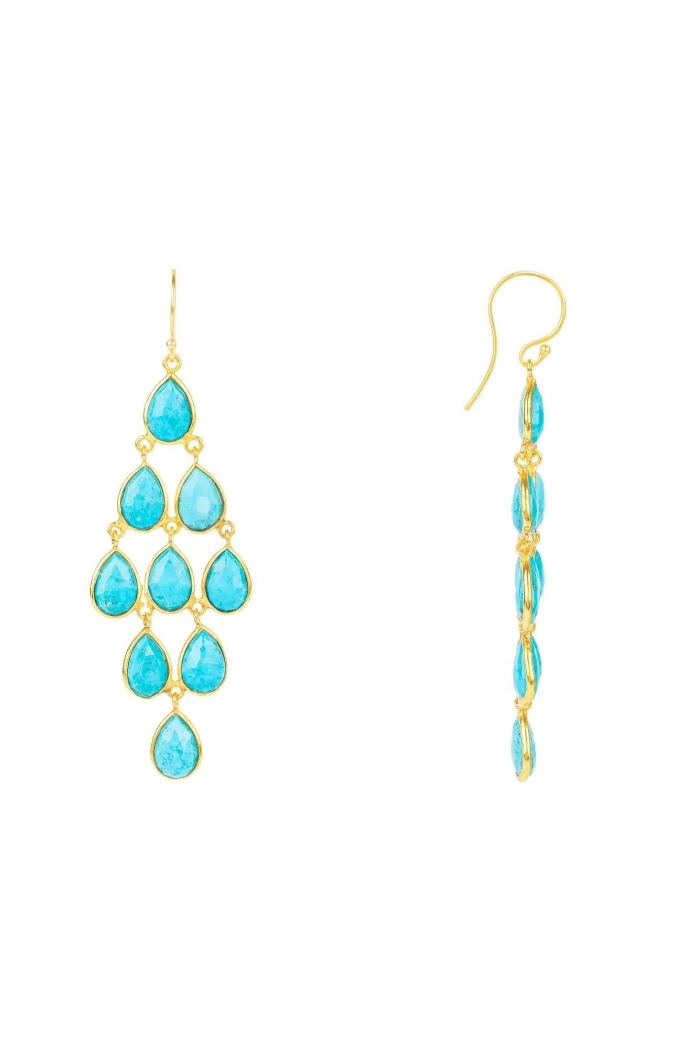 Erviola Gemstone Cascade Earrings Gold Turquoise - LATELITA Earrings