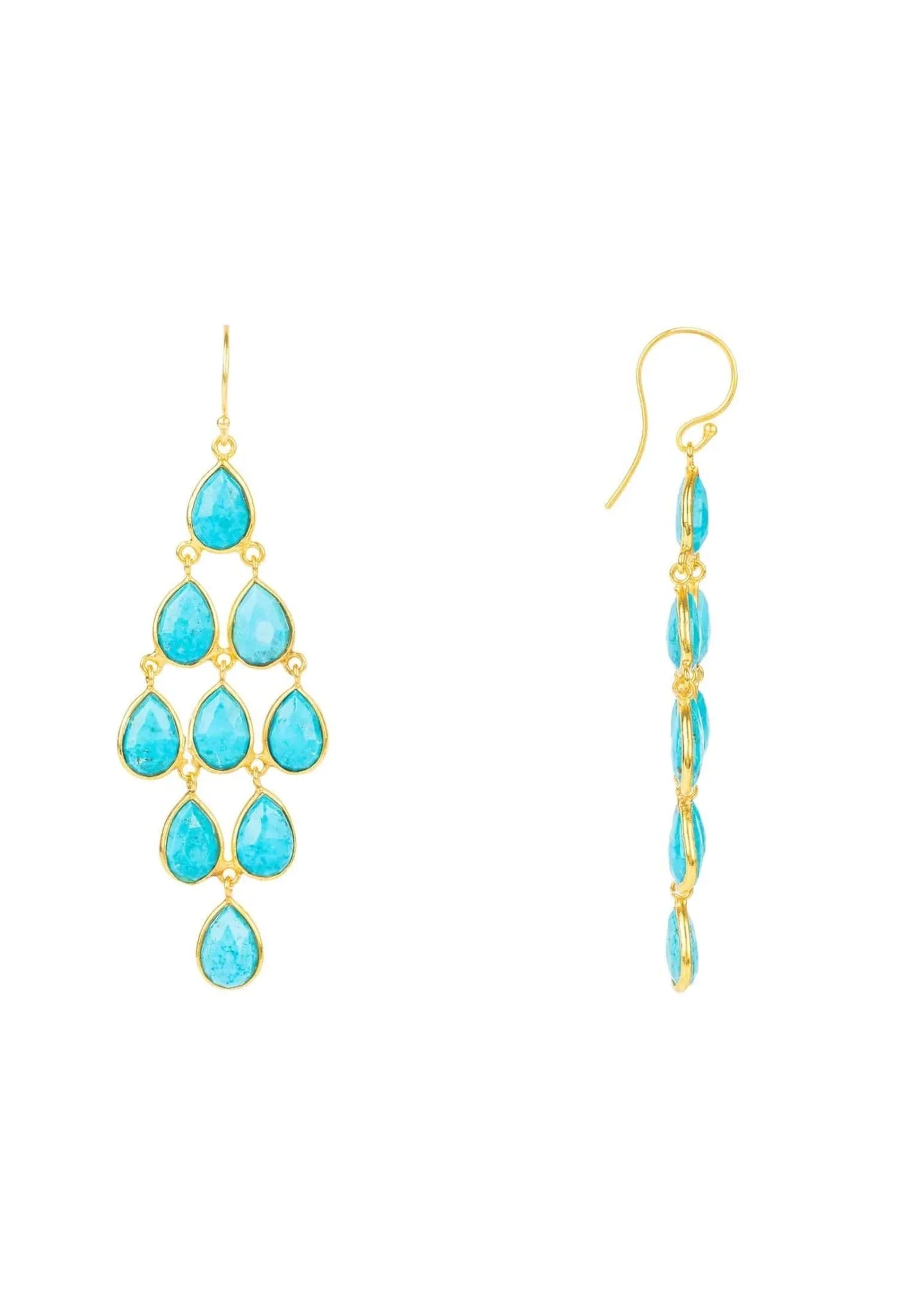 Erviola Gemstone Cascade Earrings Gold Turquoise - LATELITA Earrings