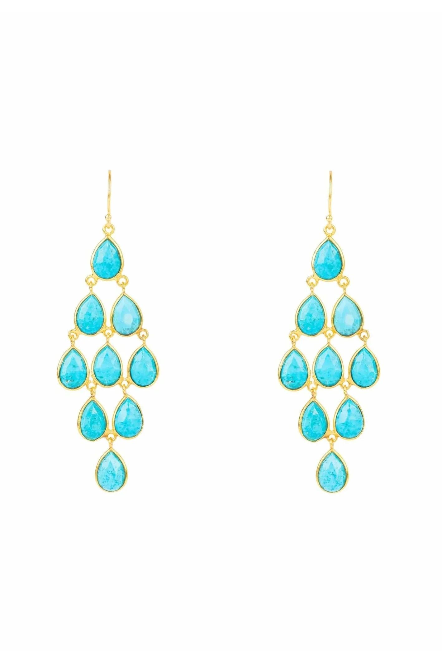 Erviola Gemstone Cascade Earrings Gold Turquoise - LATELITA Earrings