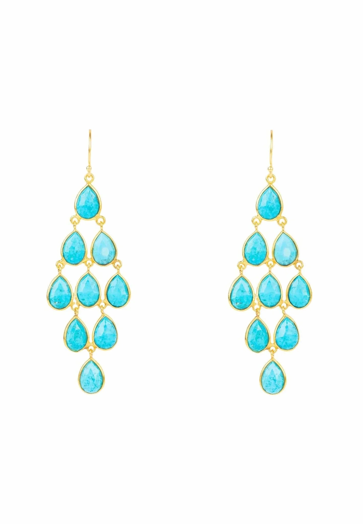 Erviola Gemstone Cascade Earrings Gold Turquoise - LATELITA Earrings
