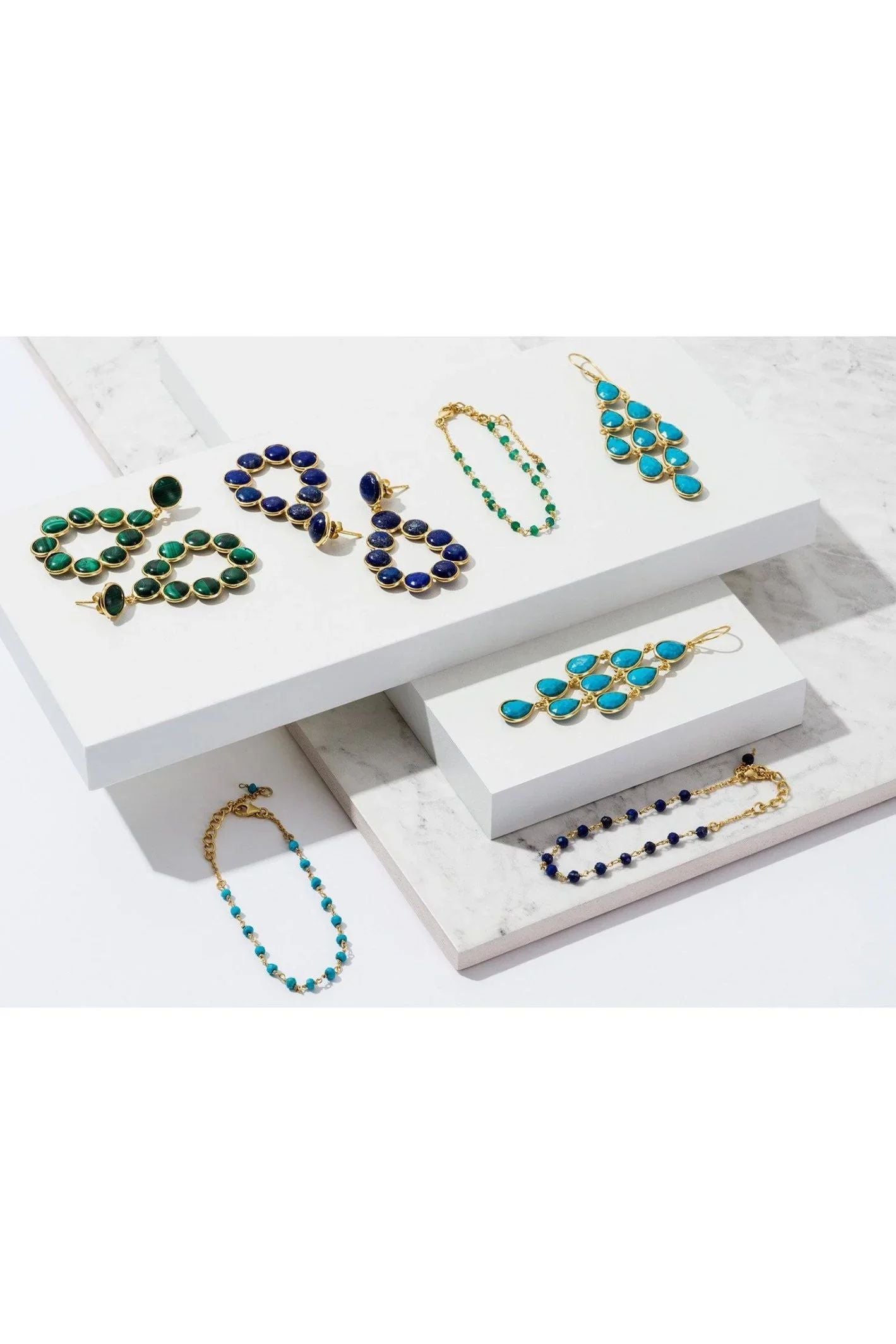 Erviola Gemstone Cascade Earrings Gold Turquoise - LATELITA Earrings