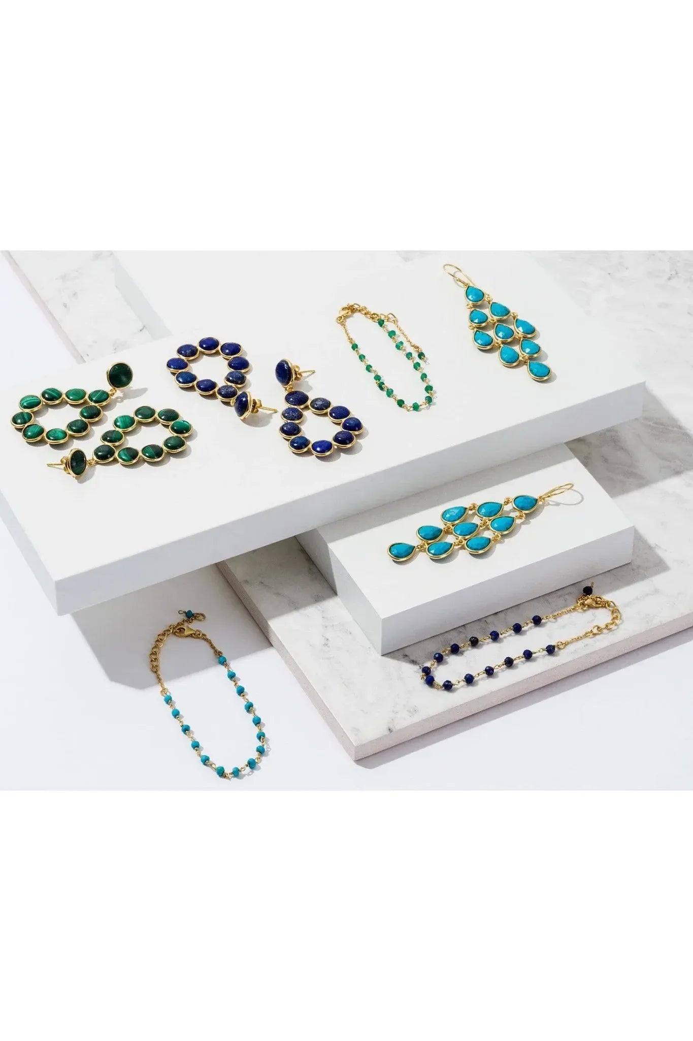 Erviola Gemstone Cascade Earrings Gold Turquoise - LATELITA Earrings
