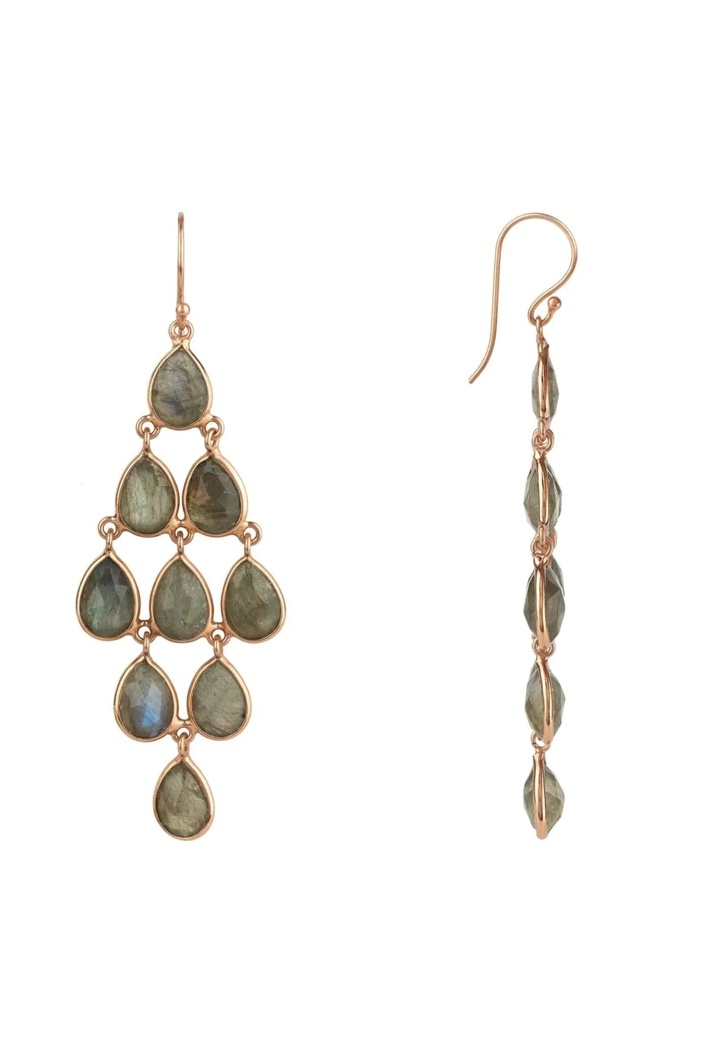 Erviola Gemstone Cascade Earrings Rose Gold Labradorite - LATELITA Earrings