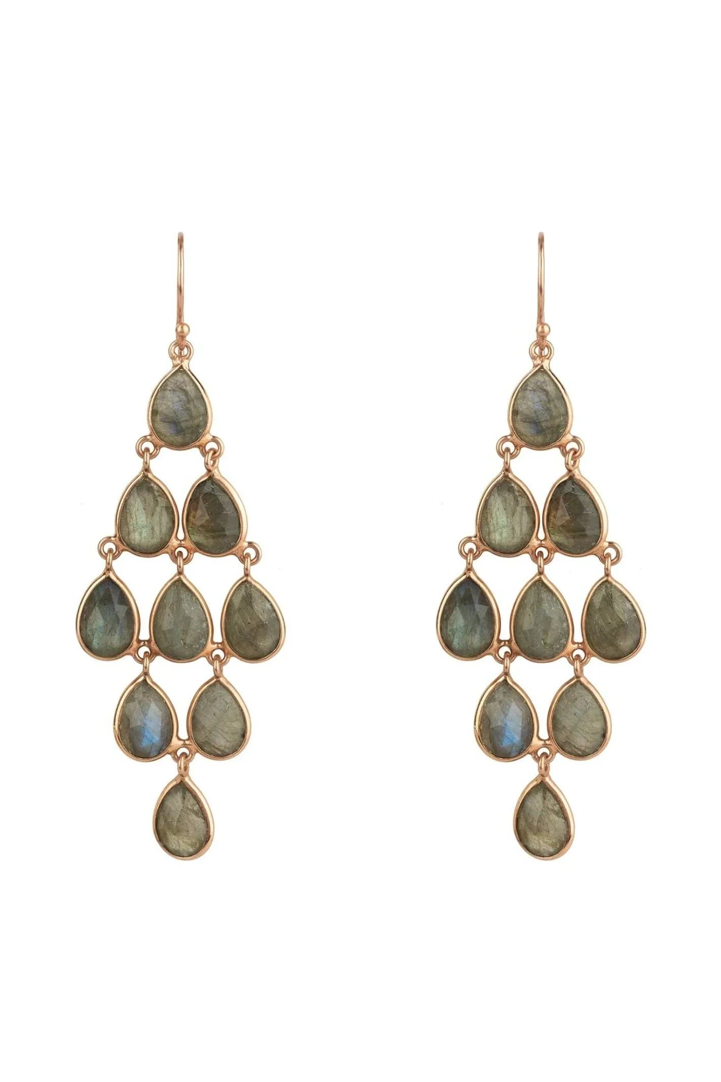 Erviola Gemstone Cascade Earrings Rose Gold Labradorite - LATELITA Earrings