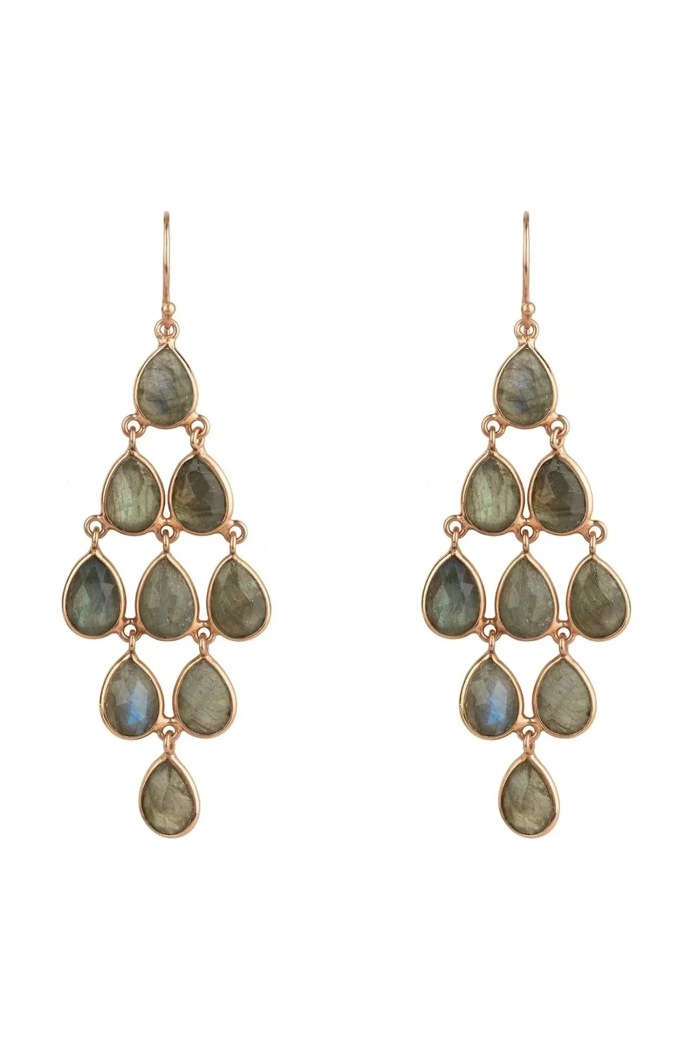Erviola Gemstone Cascade Earrings Rose Gold Labradorite - LATELITA Earrings
