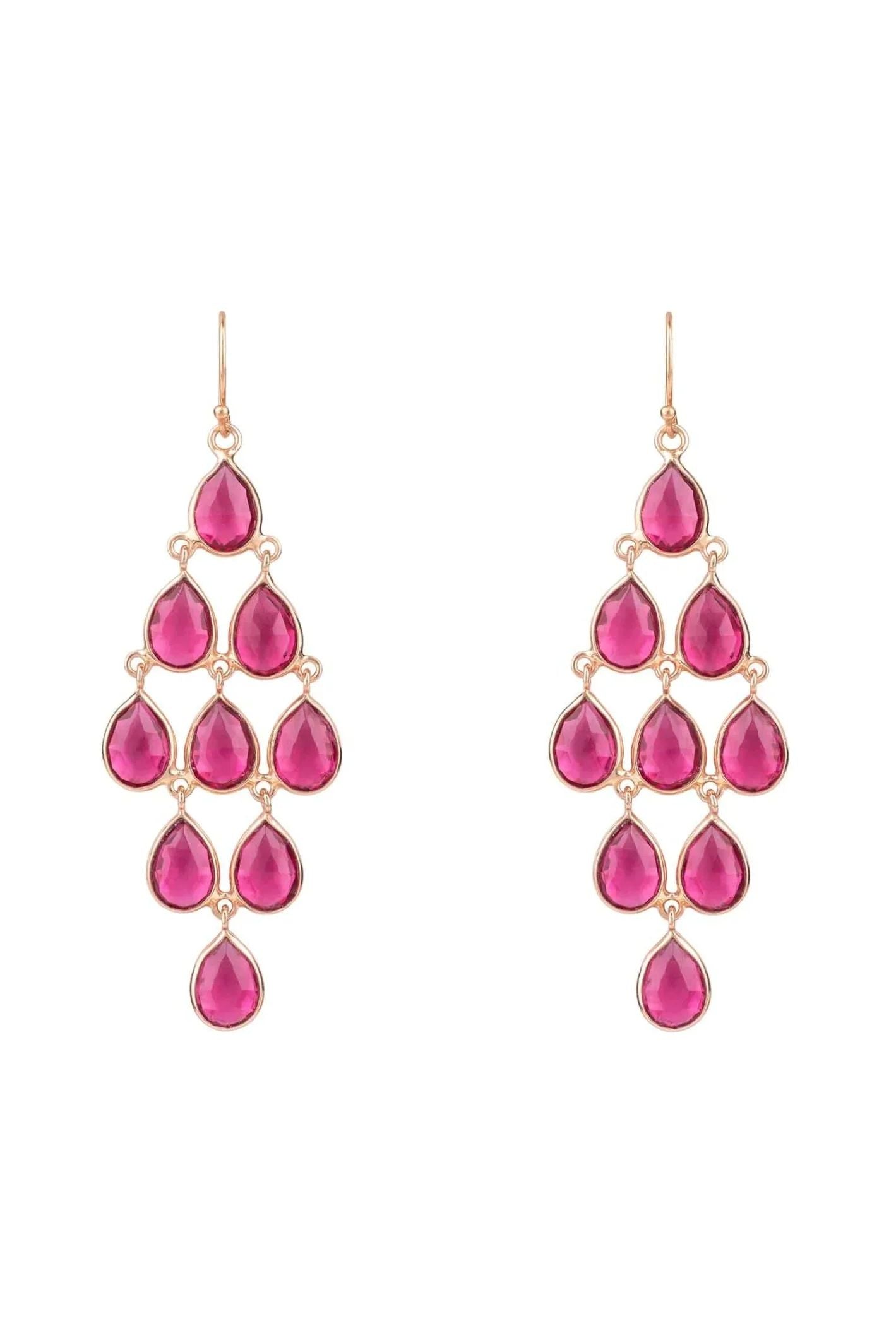 Erviola Gemstone Cascade Earrings Rose Gold Pink Tourmaline - LATELITA Earrings