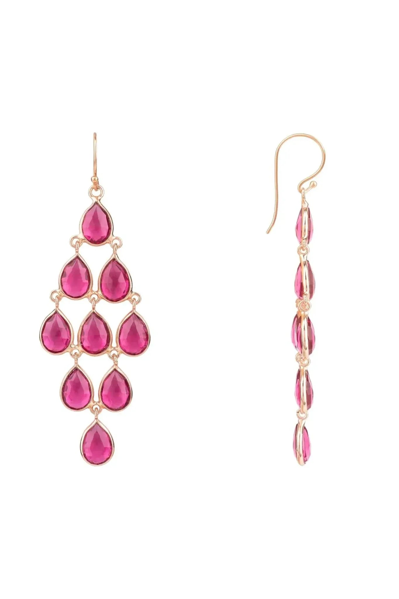 Erviola Gemstone Cascade Earrings Rose Gold Pink Tourmaline - LATELITA Earrings