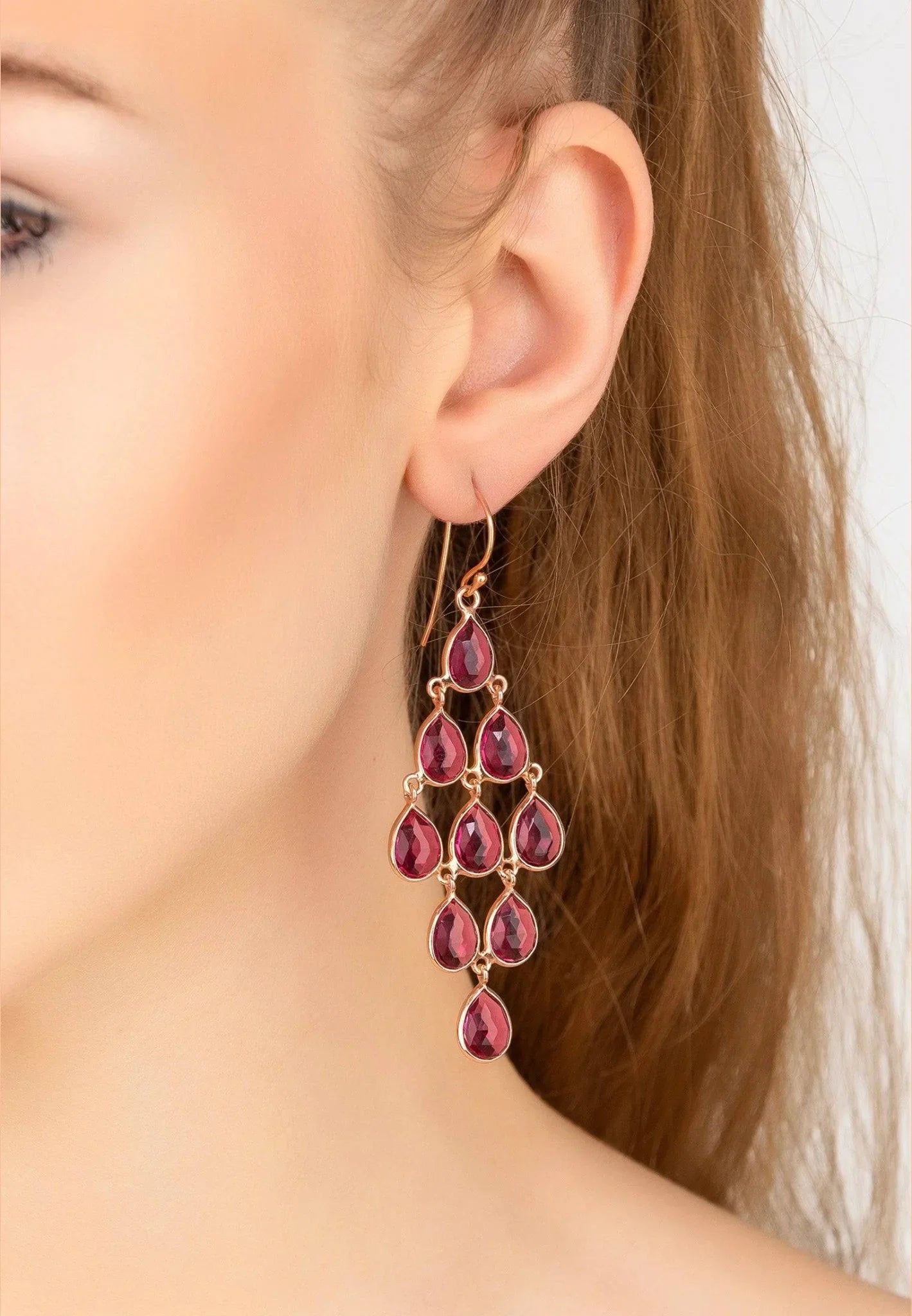 Erviola Gemstone Cascade Earrings Rose Gold Pink Tourmaline - LATELITA Earrings