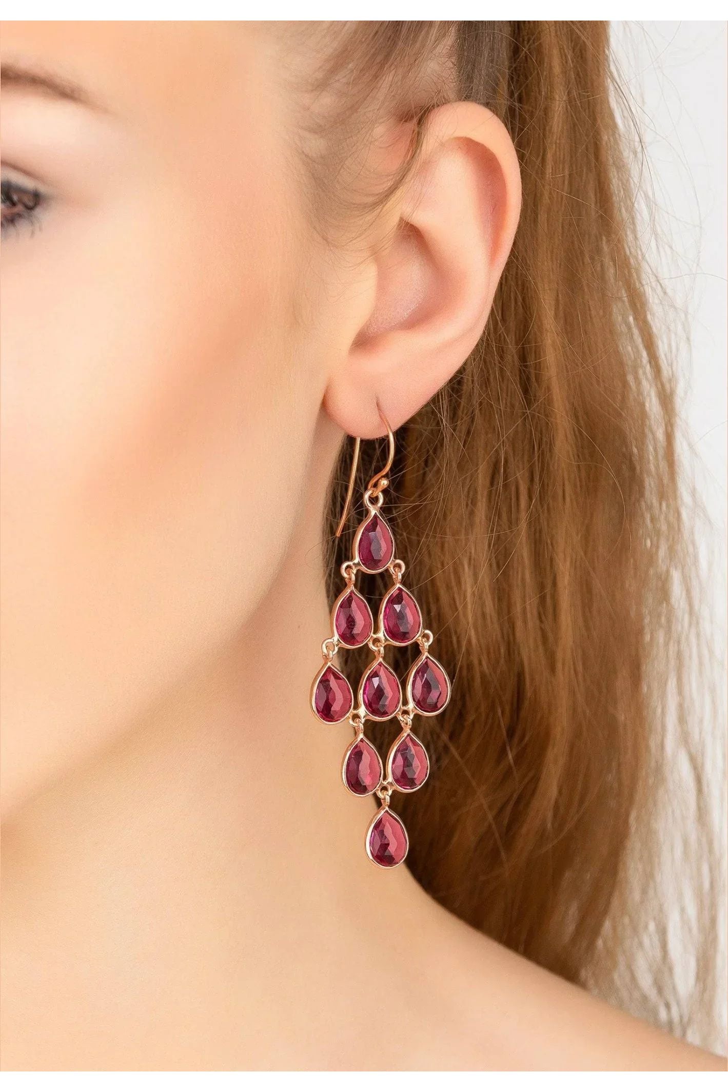 Erviola Gemstone Cascade Earrings Rose Gold Pink Tourmaline - LATELITA Earrings