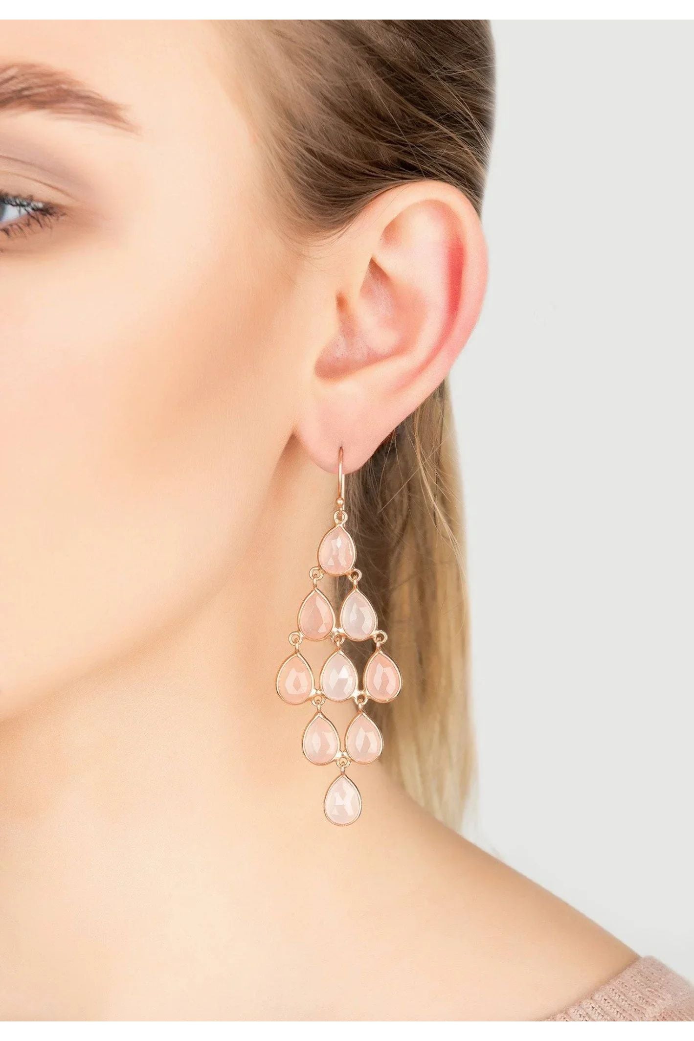 Erviola Gemstone Cascade Earrings Rose Gold Rose Quartz - LATELITA Earrings