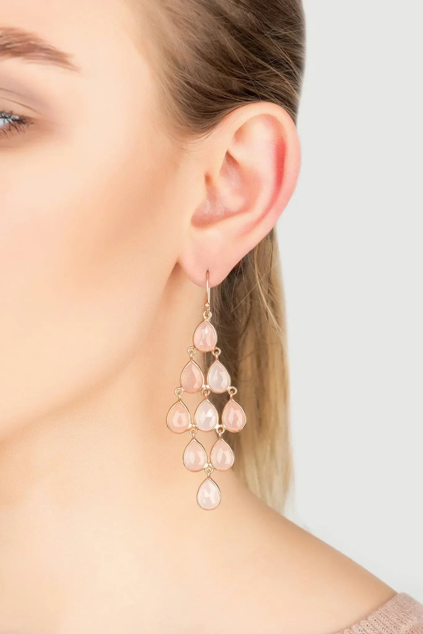 Erviola Gemstone Cascade Earrings Rose Gold Rose Quartz - LATELITA Earrings