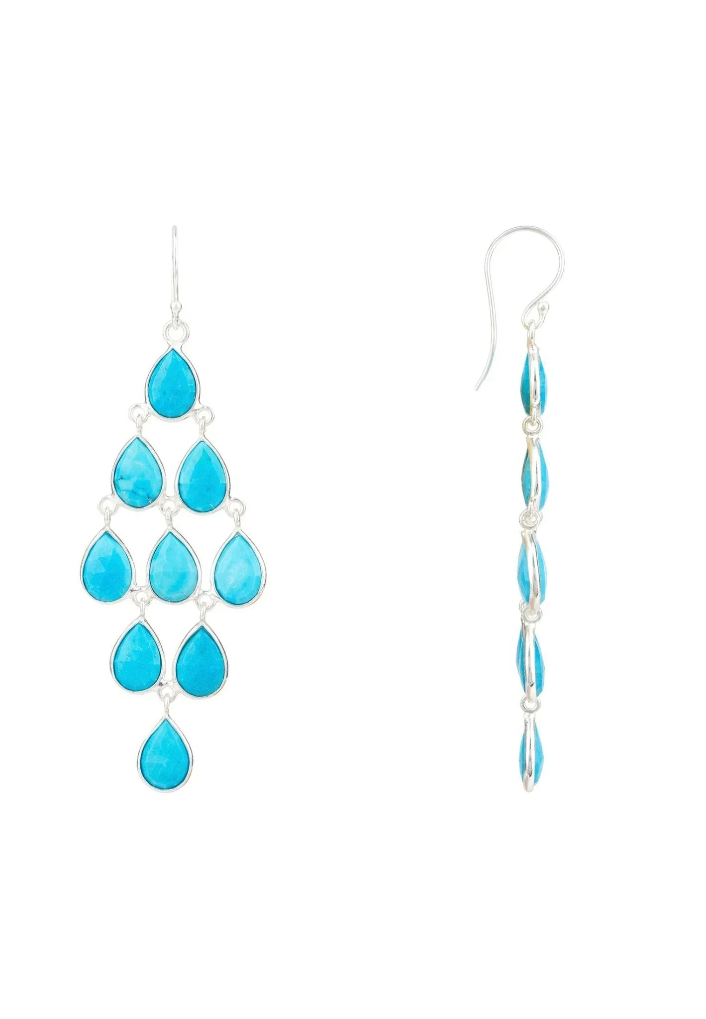 Erviola Gemstone Cascade Earrings Silver Turquoise - LATELITA Earrings