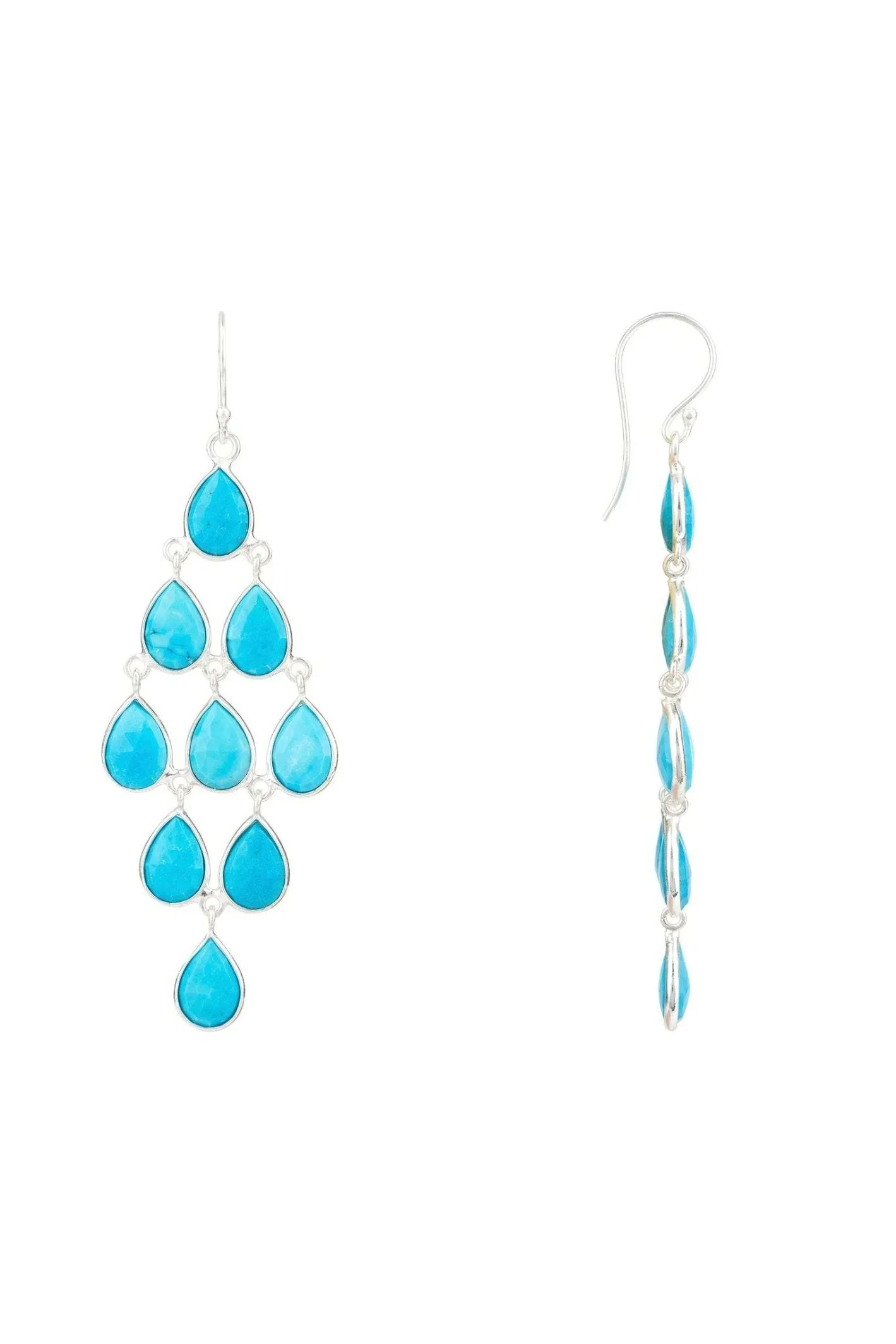 Erviola Gemstone Cascade Earrings Silver Turquoise - LATELITA Earrings