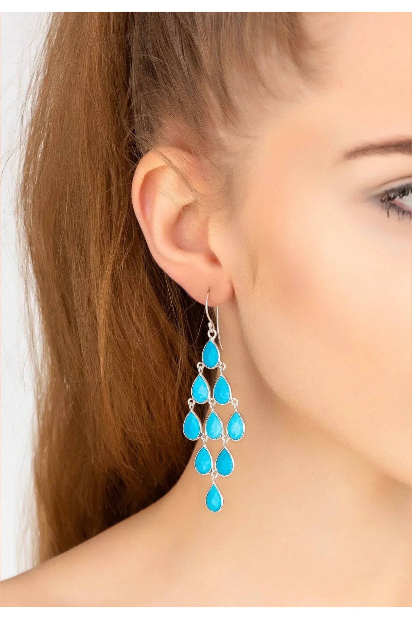 Erviola Gemstone Cascade Earrings Silver Turquoise - LATELITA Earrings