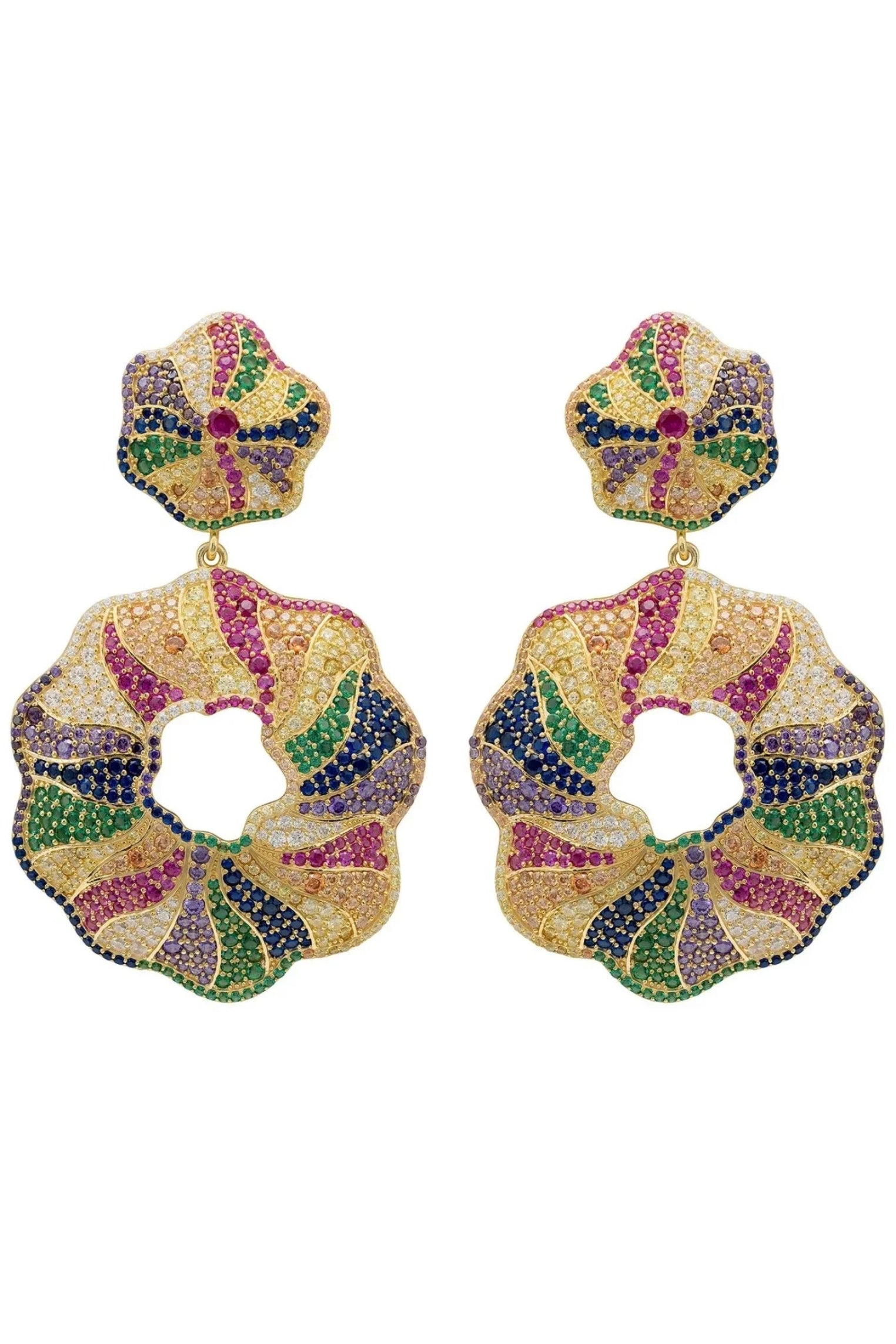 Esmeralda Multi-Coloured Statement Drop Earrings Gold - LATELITA Earrings