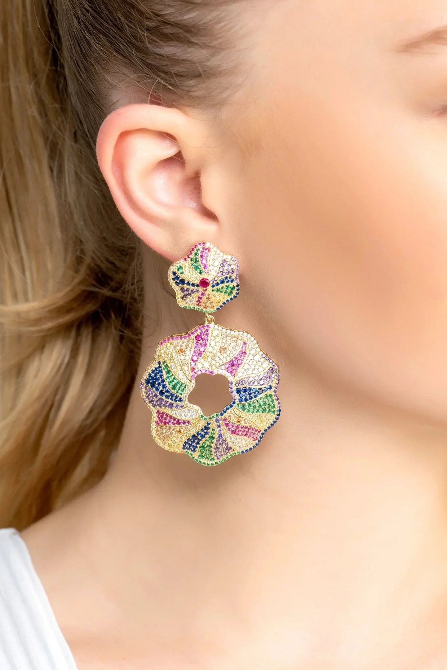 Esmeralda Multi-Coloured Statement Drop Earrings Gold - LATELITA Earrings