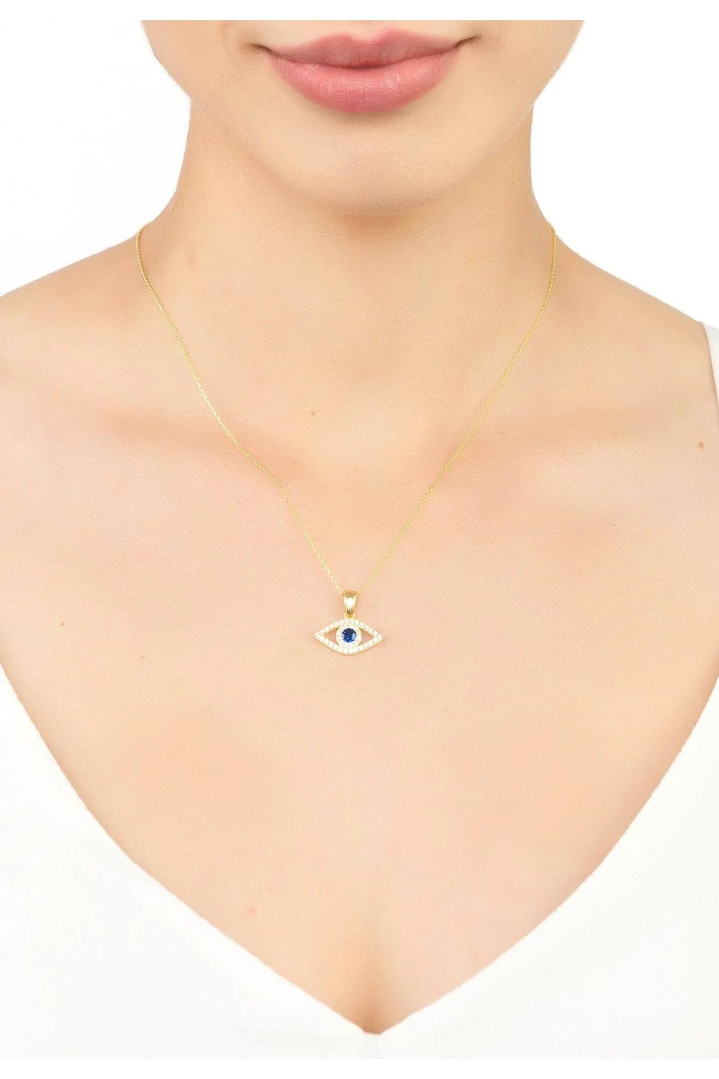Evil Eye Elliptical Necklace Blue Gold - LATELITA Necklaces