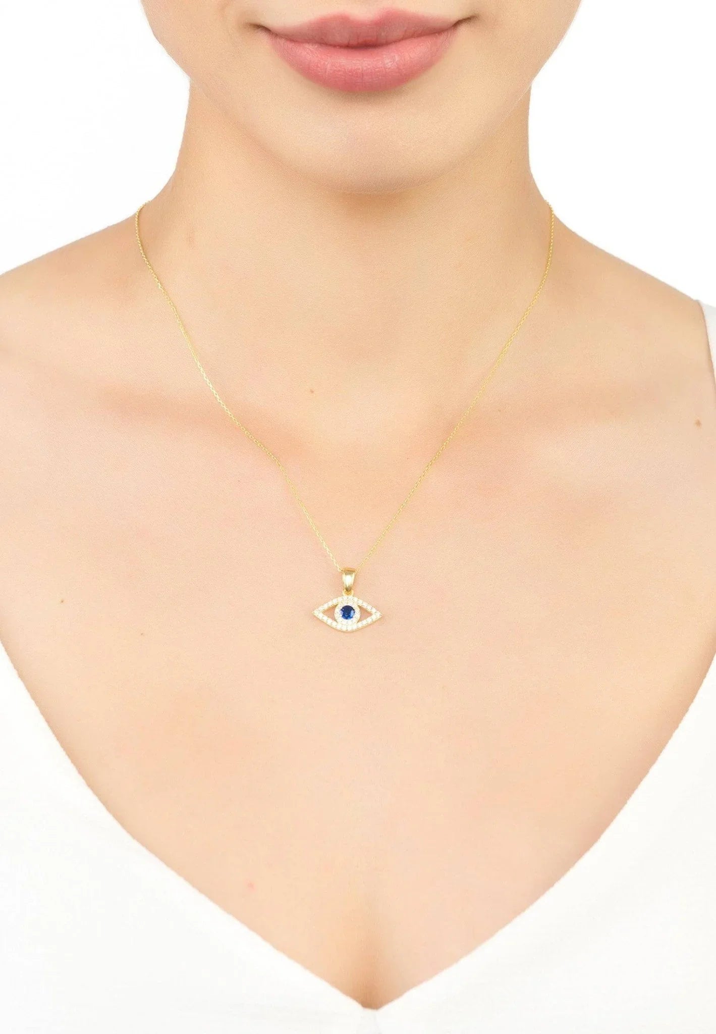 Evil Eye Elliptical Necklace Blue Gold - LATELITA Necklaces