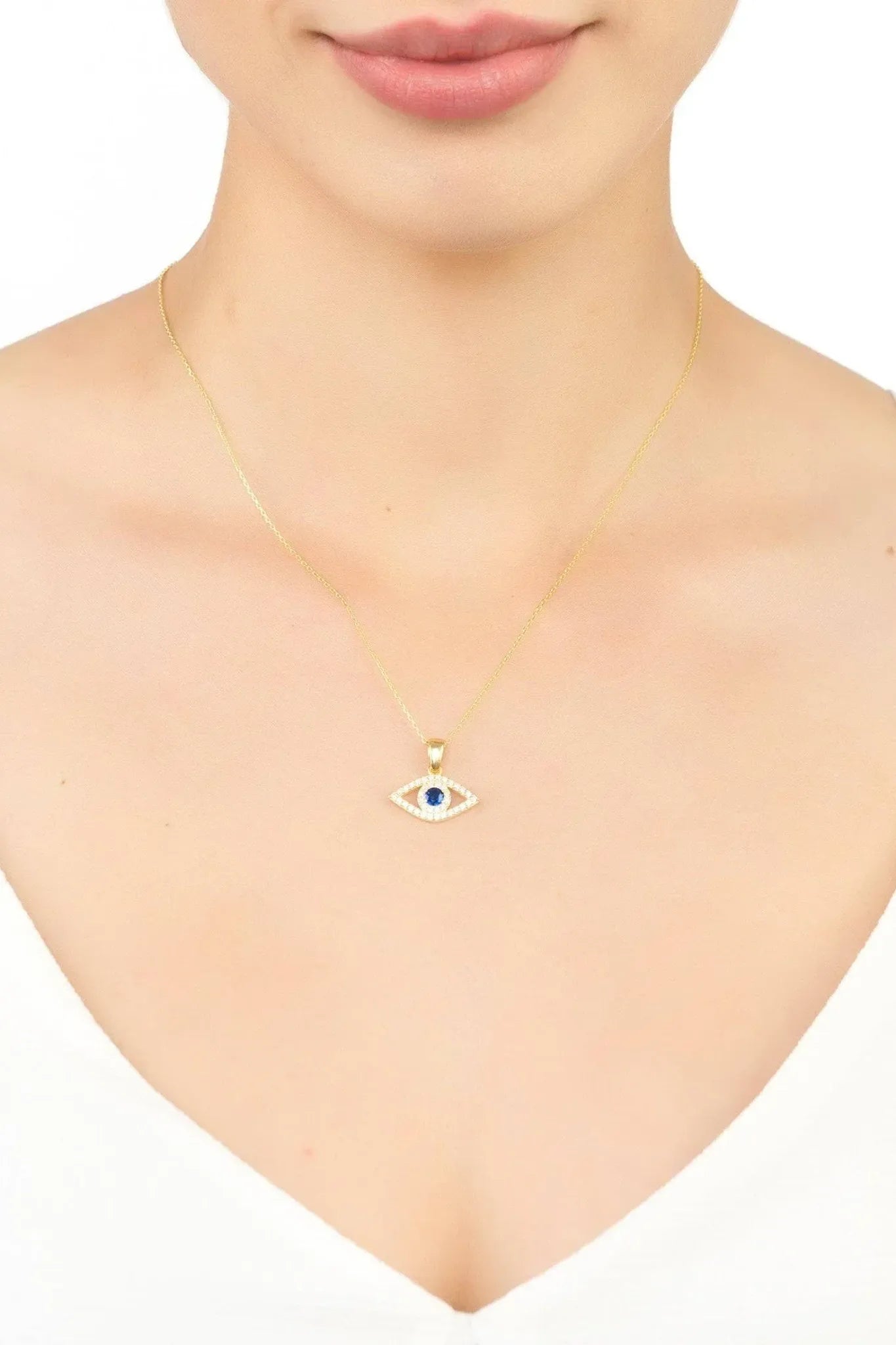 Evil Eye Elliptical Necklace Blue Gold - LATELITA Necklaces