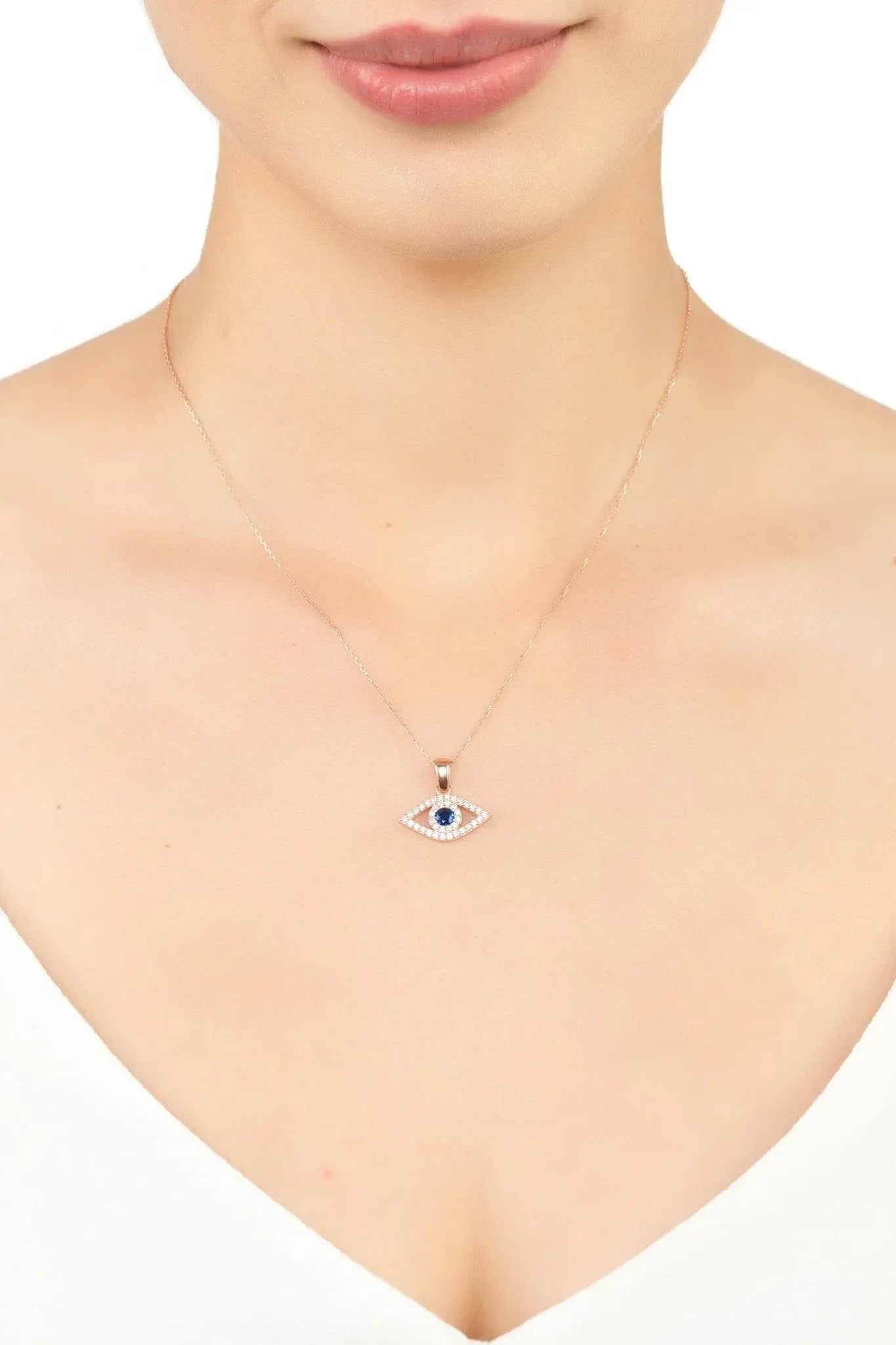Evil Eye Elliptical Necklace Blue Rosegold - LATELITA Necklaces
