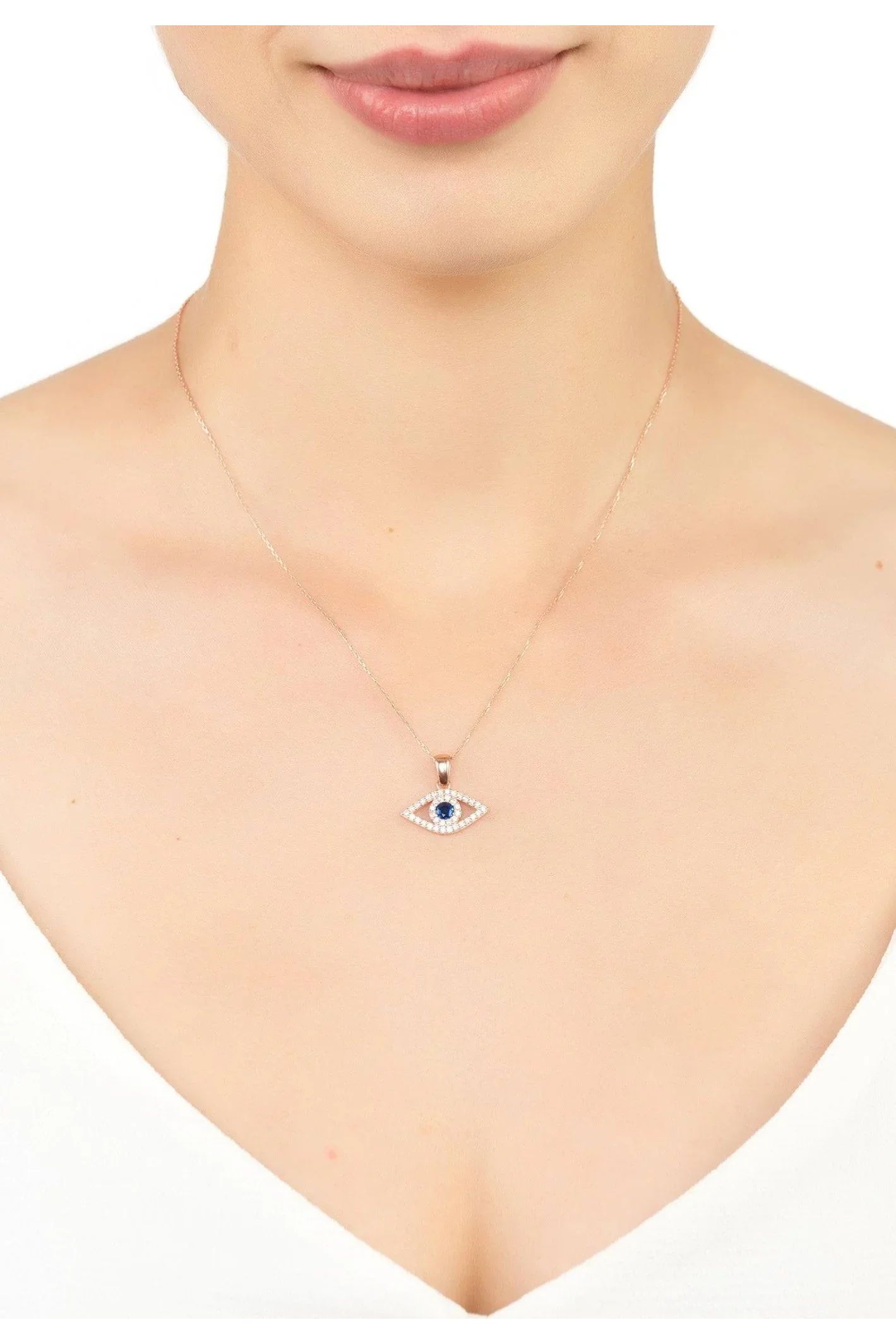Evil Eye Elliptical Necklace Blue Rosegold - LATELITA Necklaces
