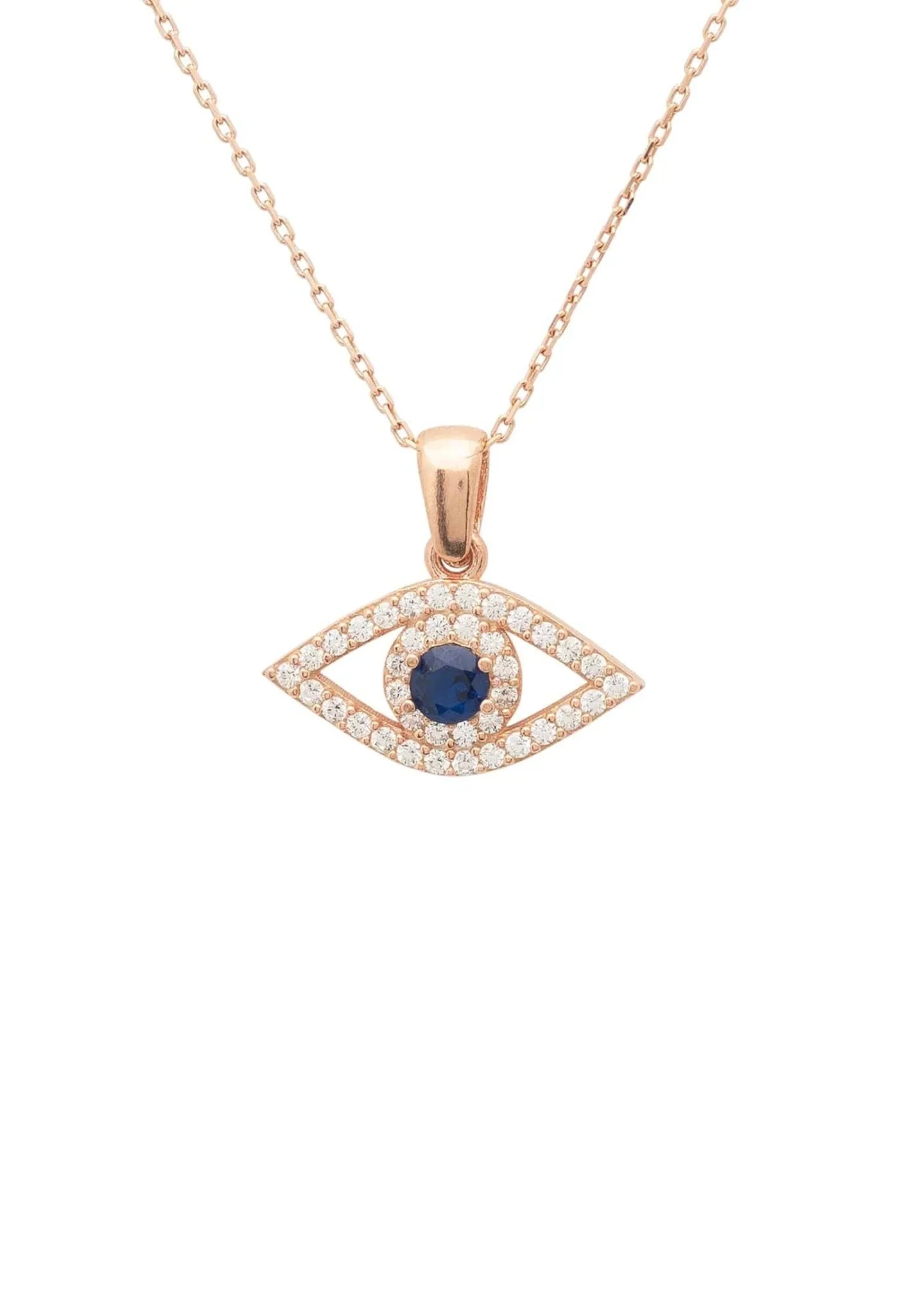 Evil Eye Elliptical Necklace Blue Rosegold - LATELITA Necklaces