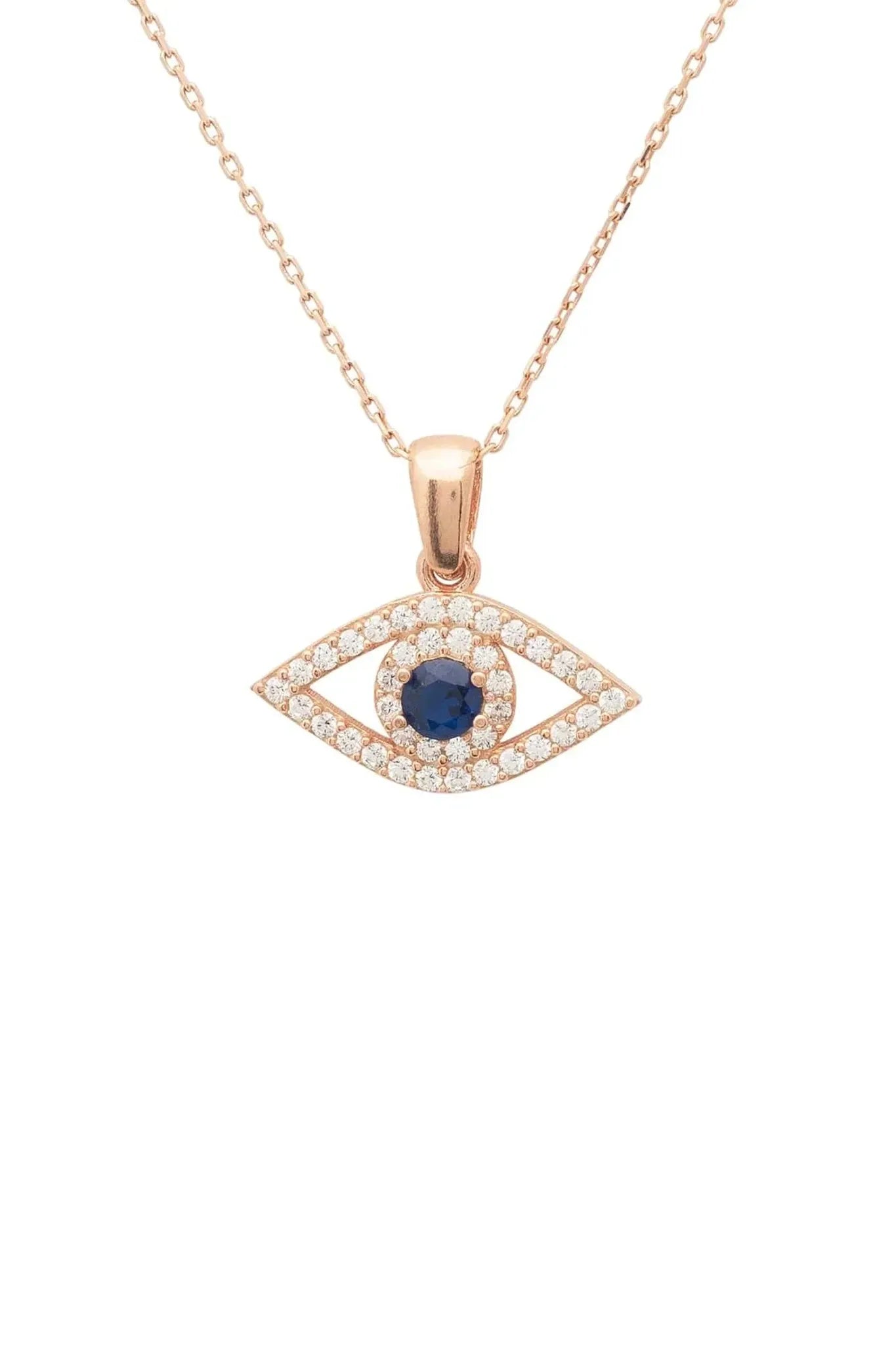 Evil Eye Elliptical Necklace Blue Rosegold - LATELITA Necklaces