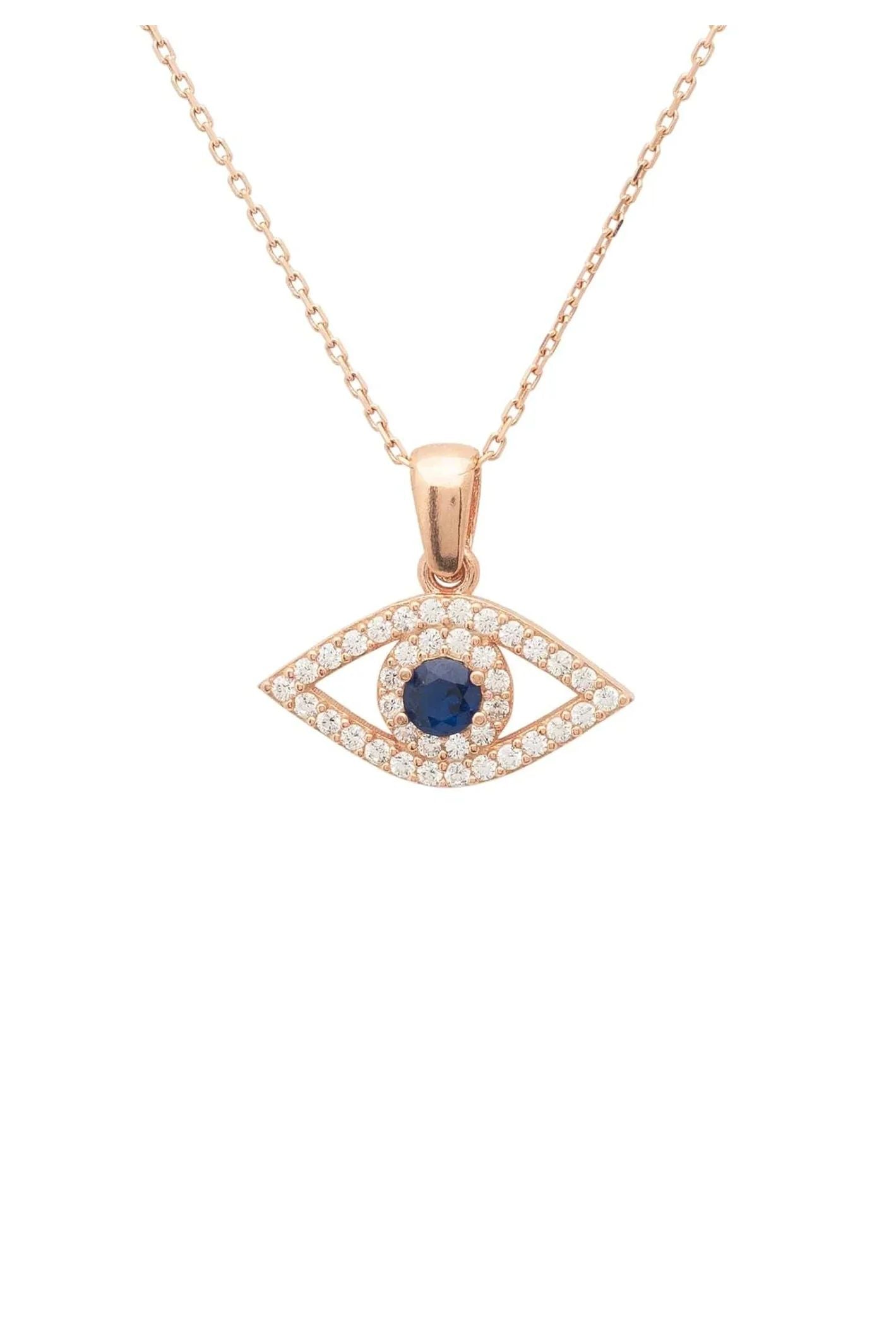 Evil Eye Elliptical Necklace Blue Rosegold - LATELITA Necklaces