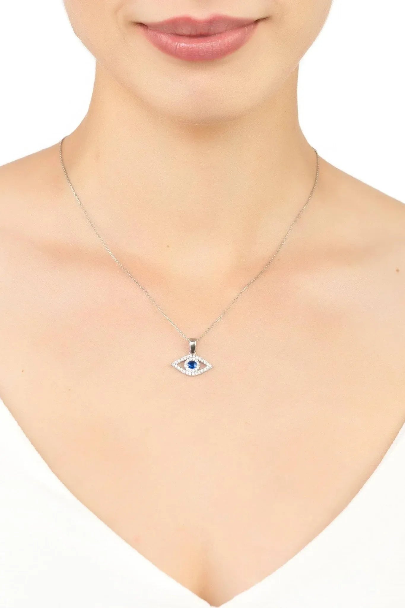 Evil Eye Elliptical Necklace Blue Silver - LATELITA Necklaces