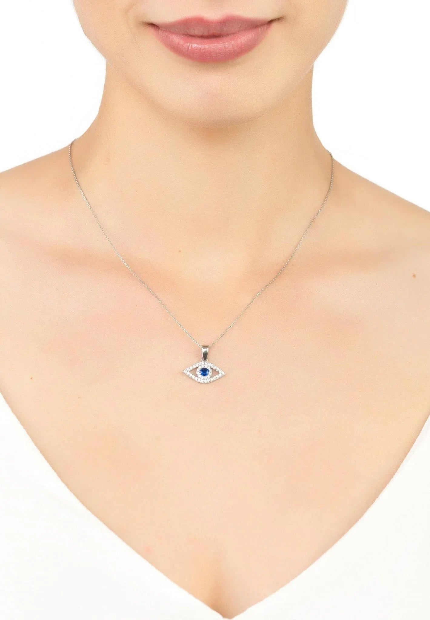 Evil Eye Elliptical Necklace Blue Silver - LATELITA Necklaces