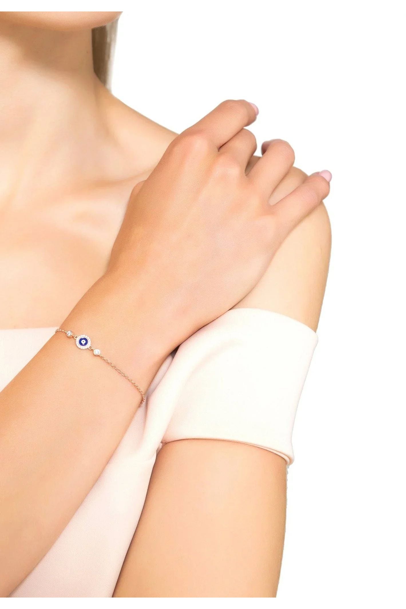 Evil Eye Enamel Dark Blue Bracelet Silver - LATELITA Bracelets