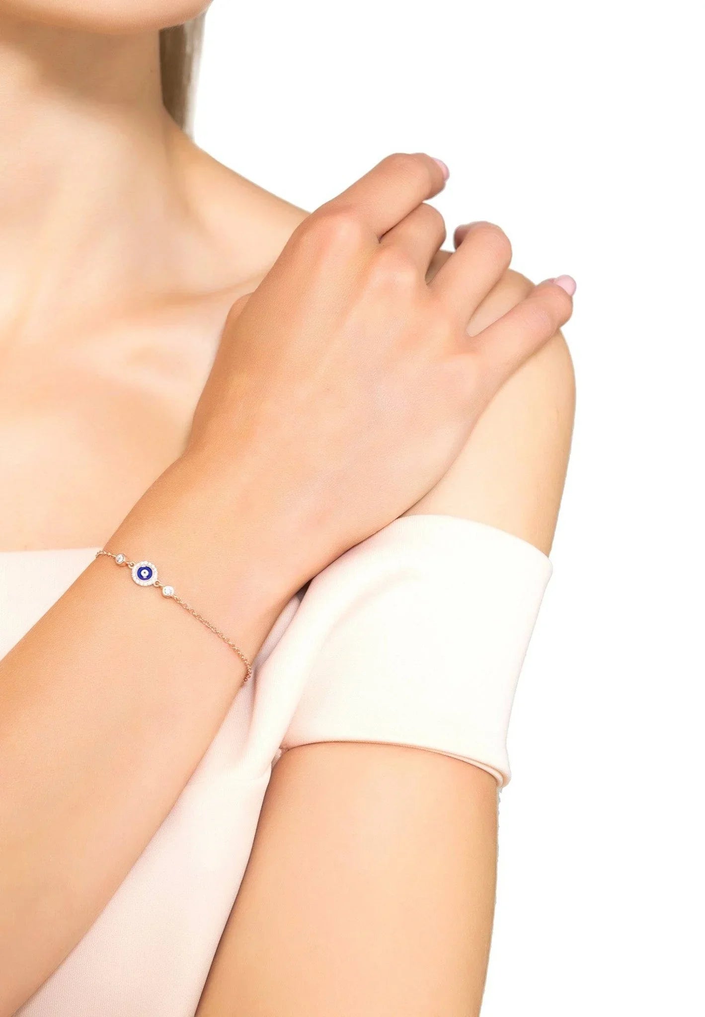 Evil Eye Enamel Dark Blue Bracelet Silver - LATELITA Bracelets