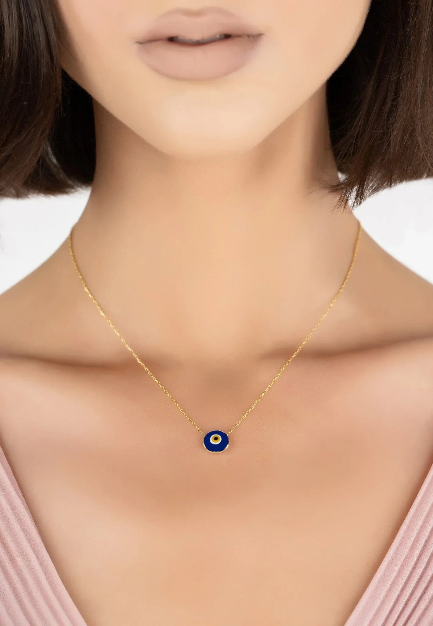 Evil Eye Enamel Pendant Necklace Gold - LATELITA Necklaces
