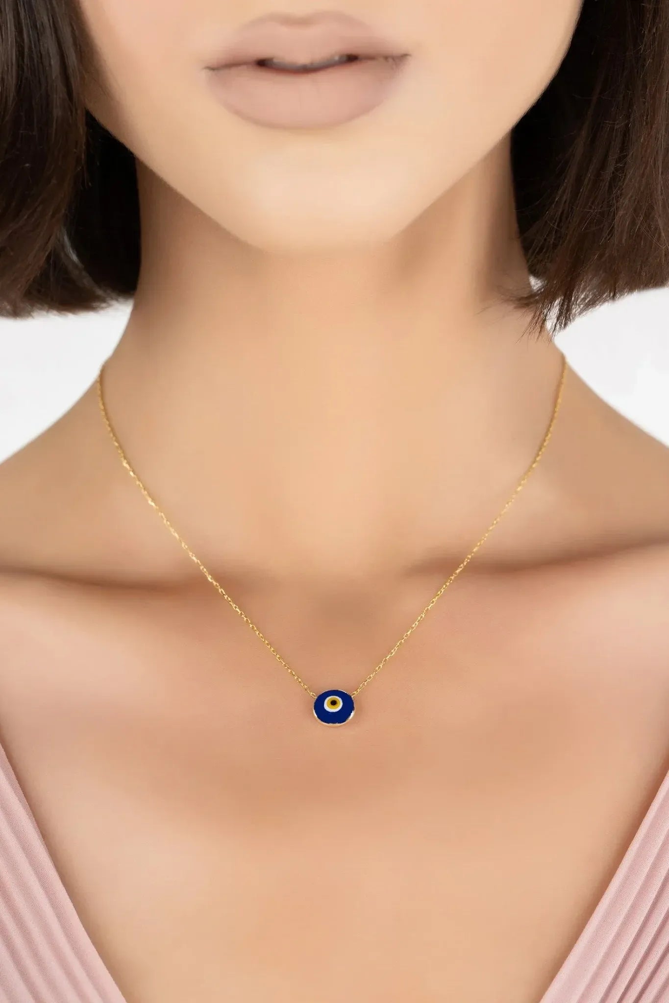 Evil Eye Enamel Pendant Necklace Gold - LATELITA Necklaces