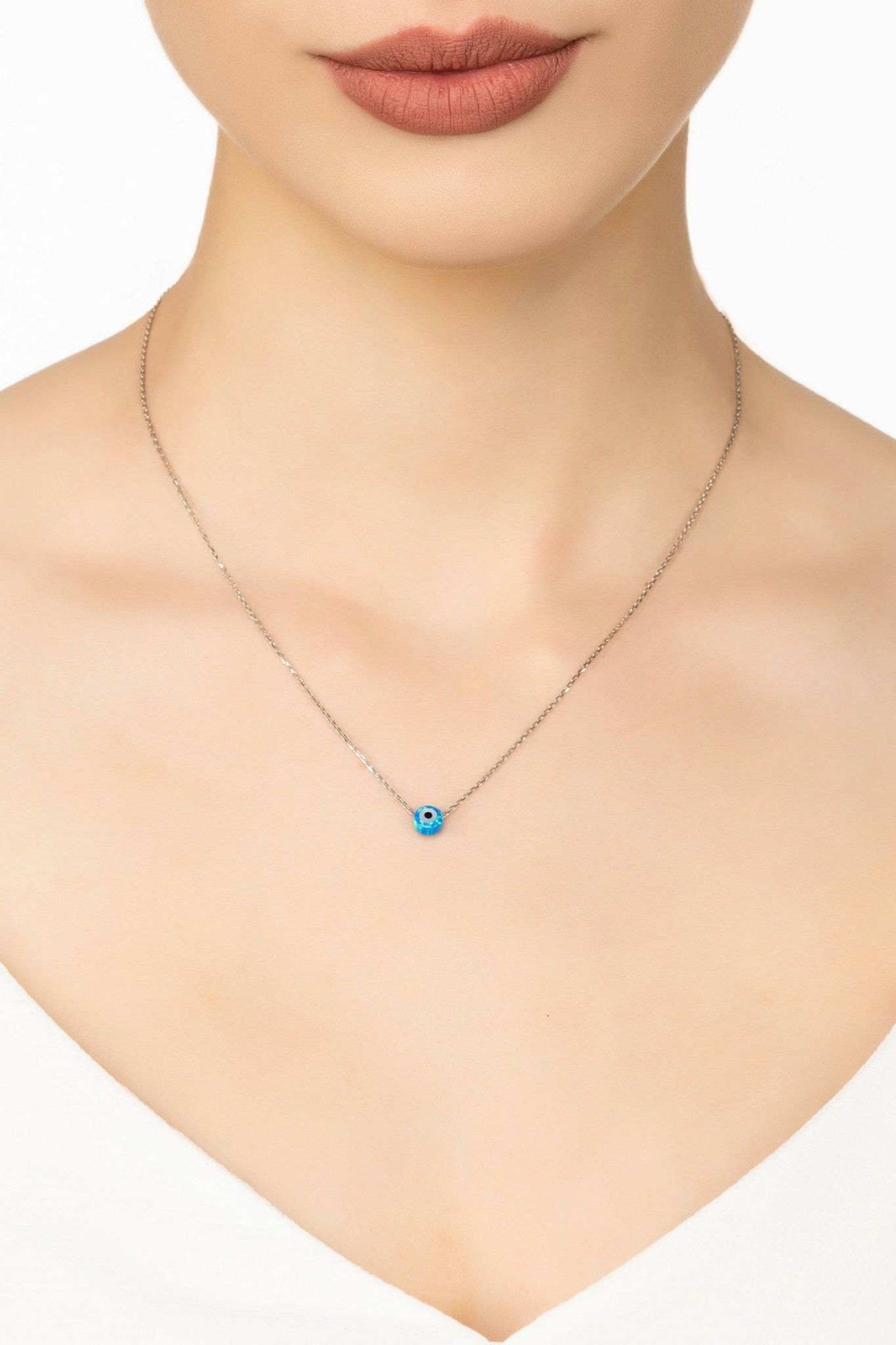 Evil Eye Mini Opalite Necklace Sterling Silver - LATELITA Necklaces