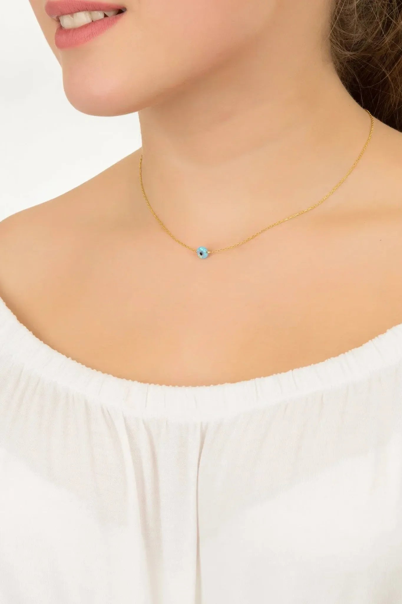 Evil Eye Mini Opalite Pendant Necklace Gold - LATELITA Necklaces