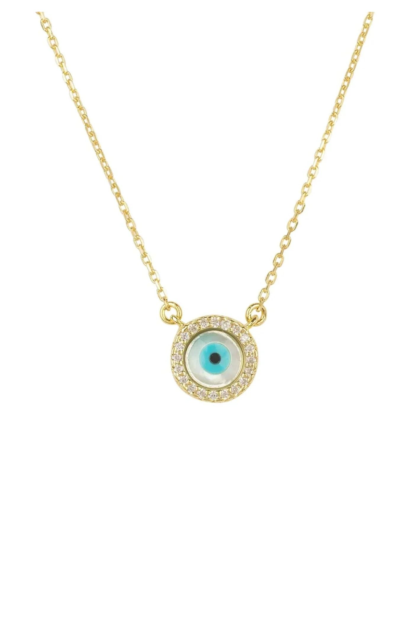Evil Eye Mother Of Pearl Necklace Cz Gold - LATELITA Necklaces