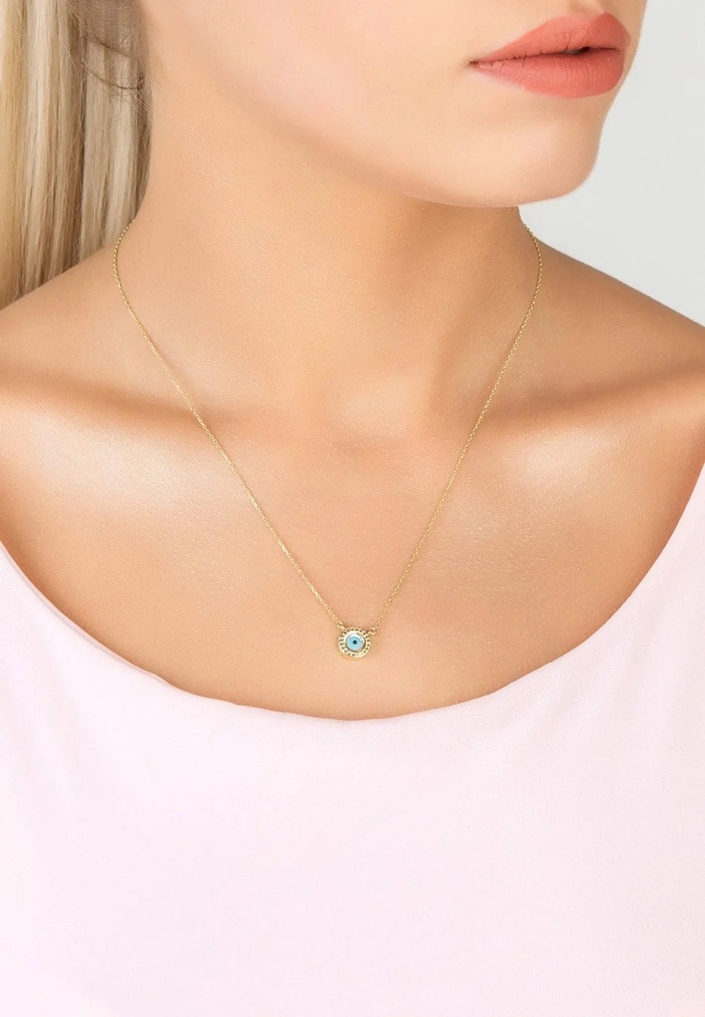 Evil Eye Mother Of Pearl Necklace Cz Gold - LATELITA Necklaces