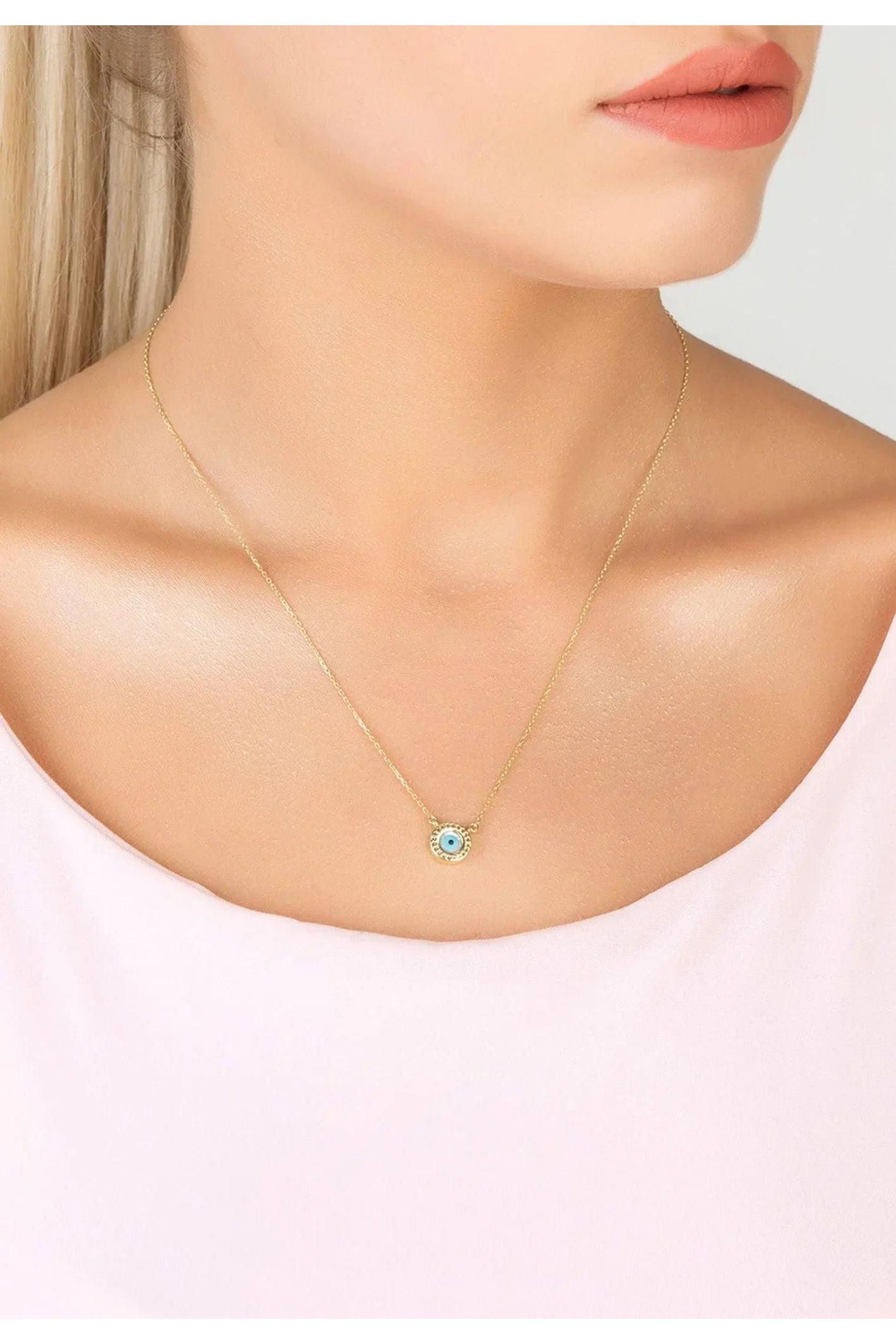 Evil Eye Mother Of Pearl Necklace Cz Gold - LATELITA Necklaces